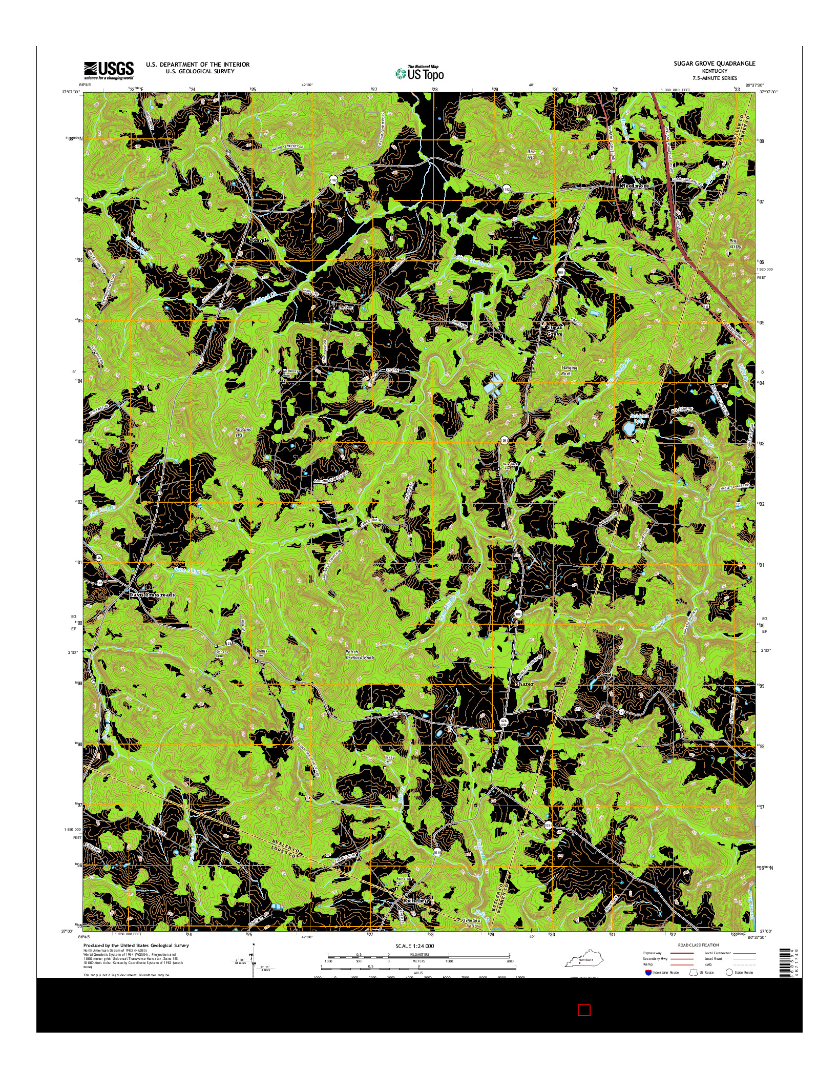 USGS US TOPO 7.5-MINUTE MAP FOR SUGAR GROVE, KY 2016