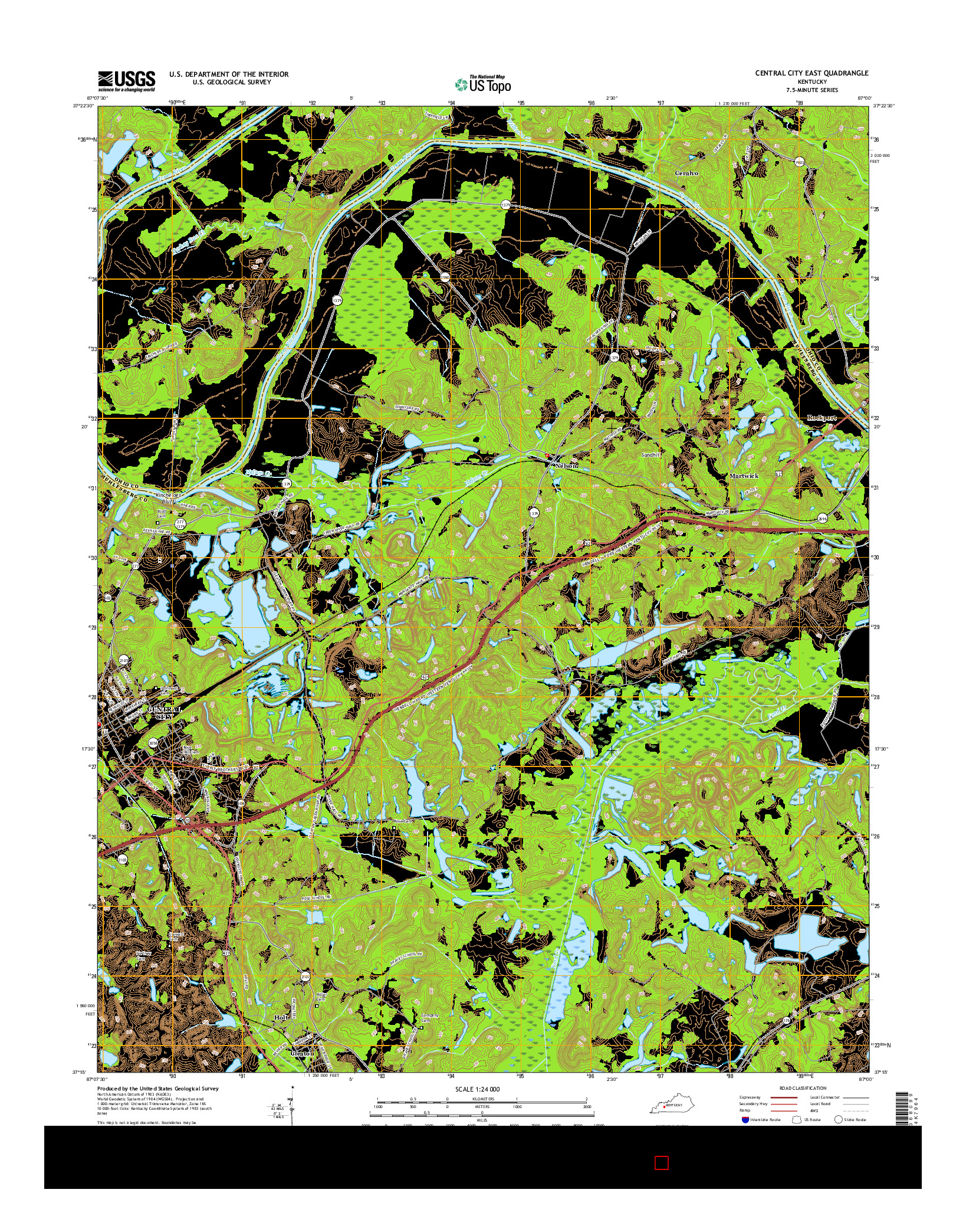 USGS US TOPO 7.5-MINUTE MAP FOR CENTRAL CITY EAST, KY 2016