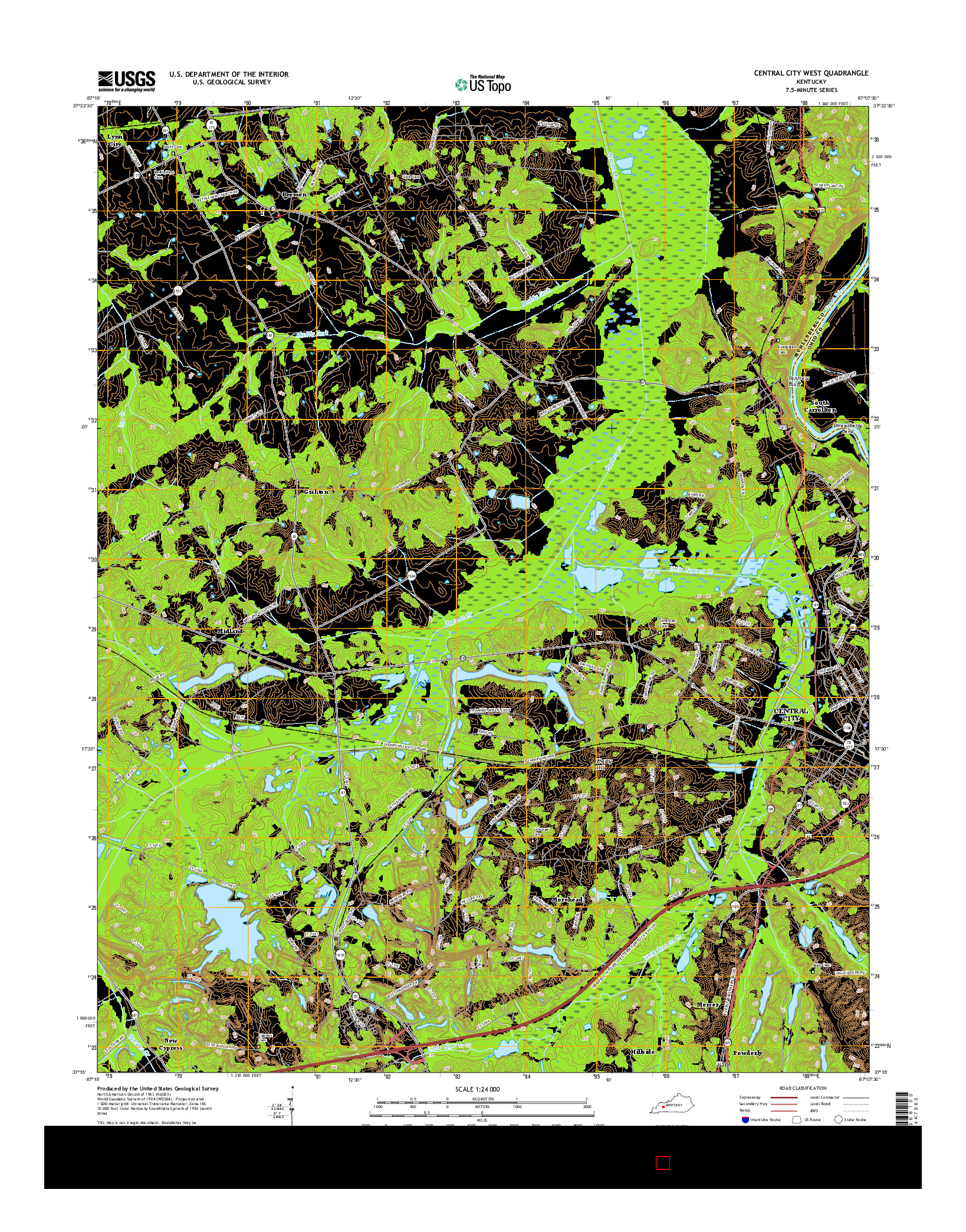 USGS US TOPO 7.5-MINUTE MAP FOR CENTRAL CITY WEST, KY 2016