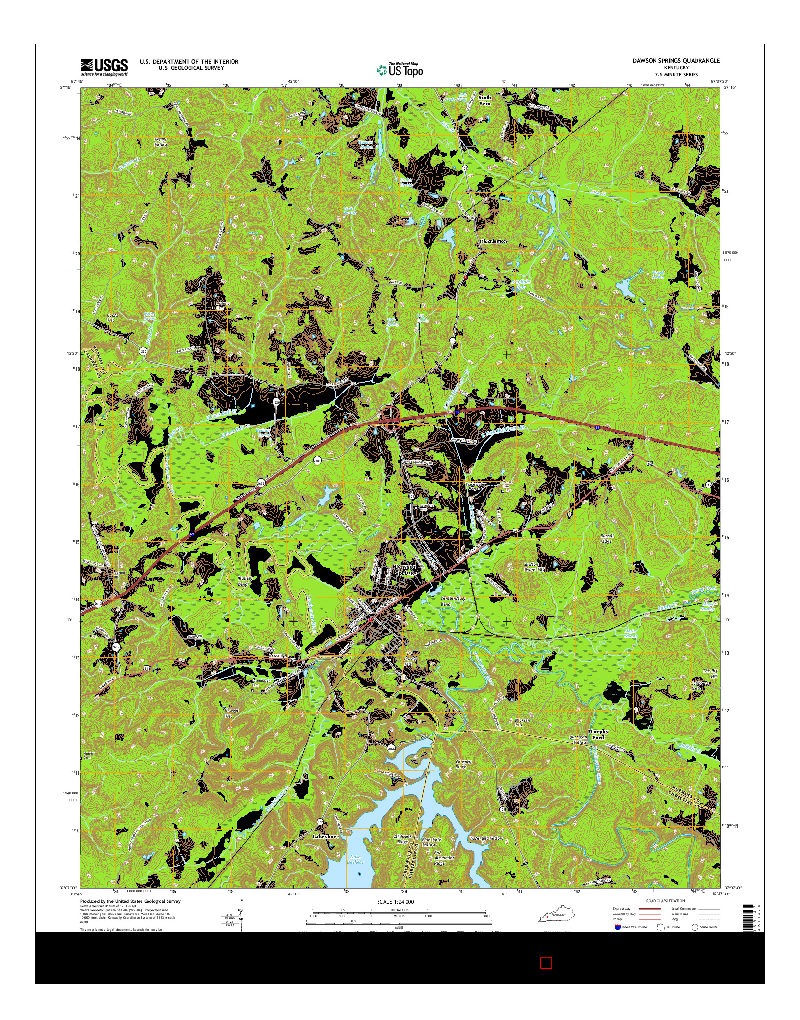 USGS US TOPO 7.5-MINUTE MAP FOR DAWSON SPRINGS, KY 2016