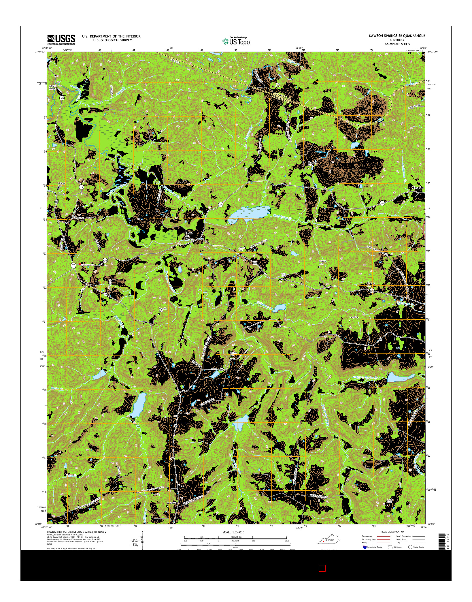 USGS US TOPO 7.5-MINUTE MAP FOR DAWSON SPRINGS SE, KY 2016