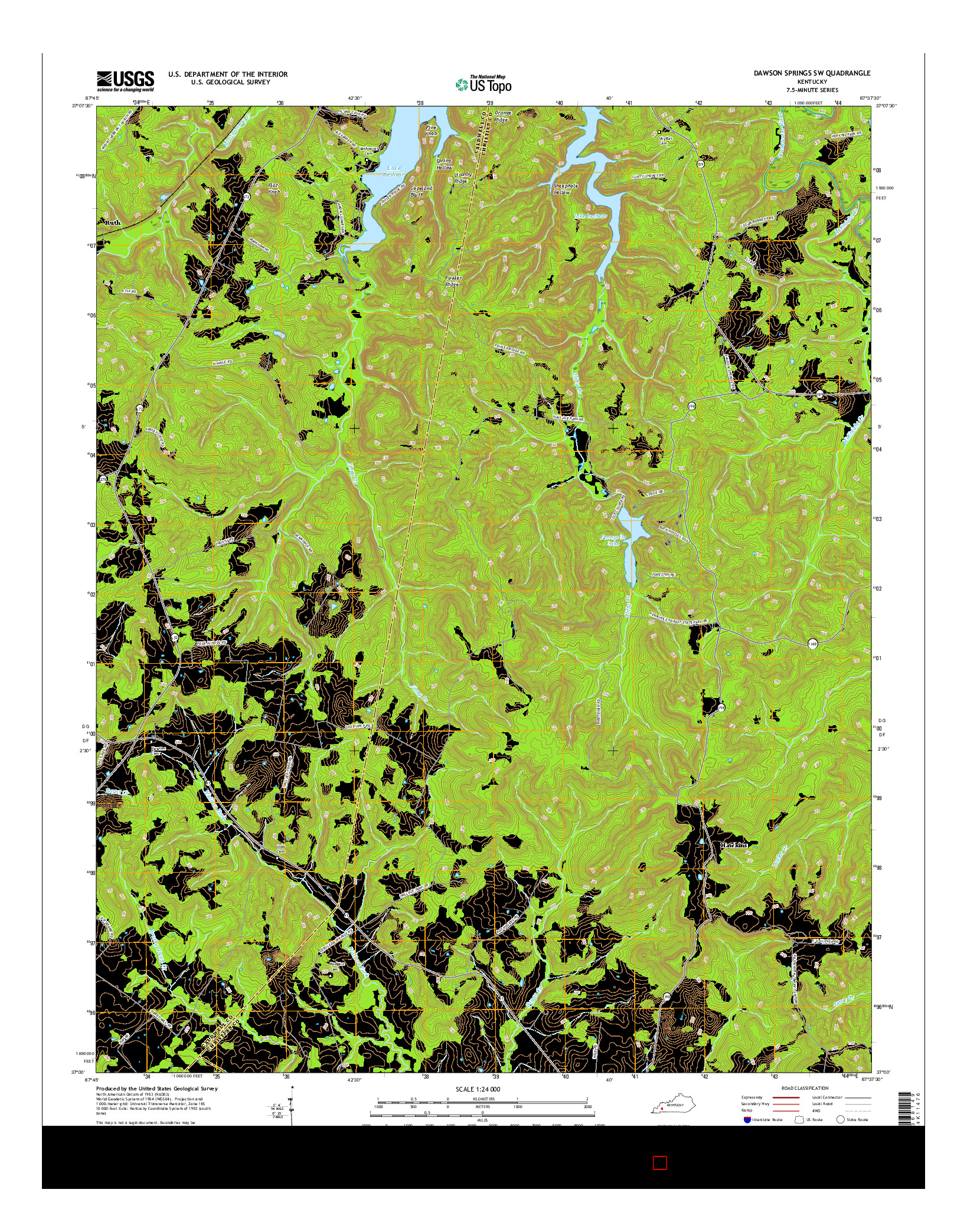 USGS US TOPO 7.5-MINUTE MAP FOR DAWSON SPRINGS SW, KY 2016