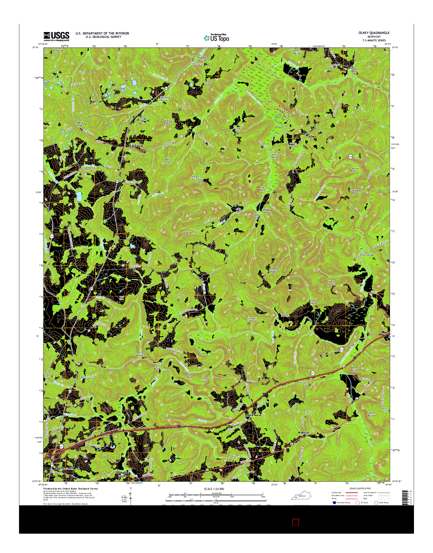 USGS US TOPO 7.5-MINUTE MAP FOR OLNEY, KY 2016