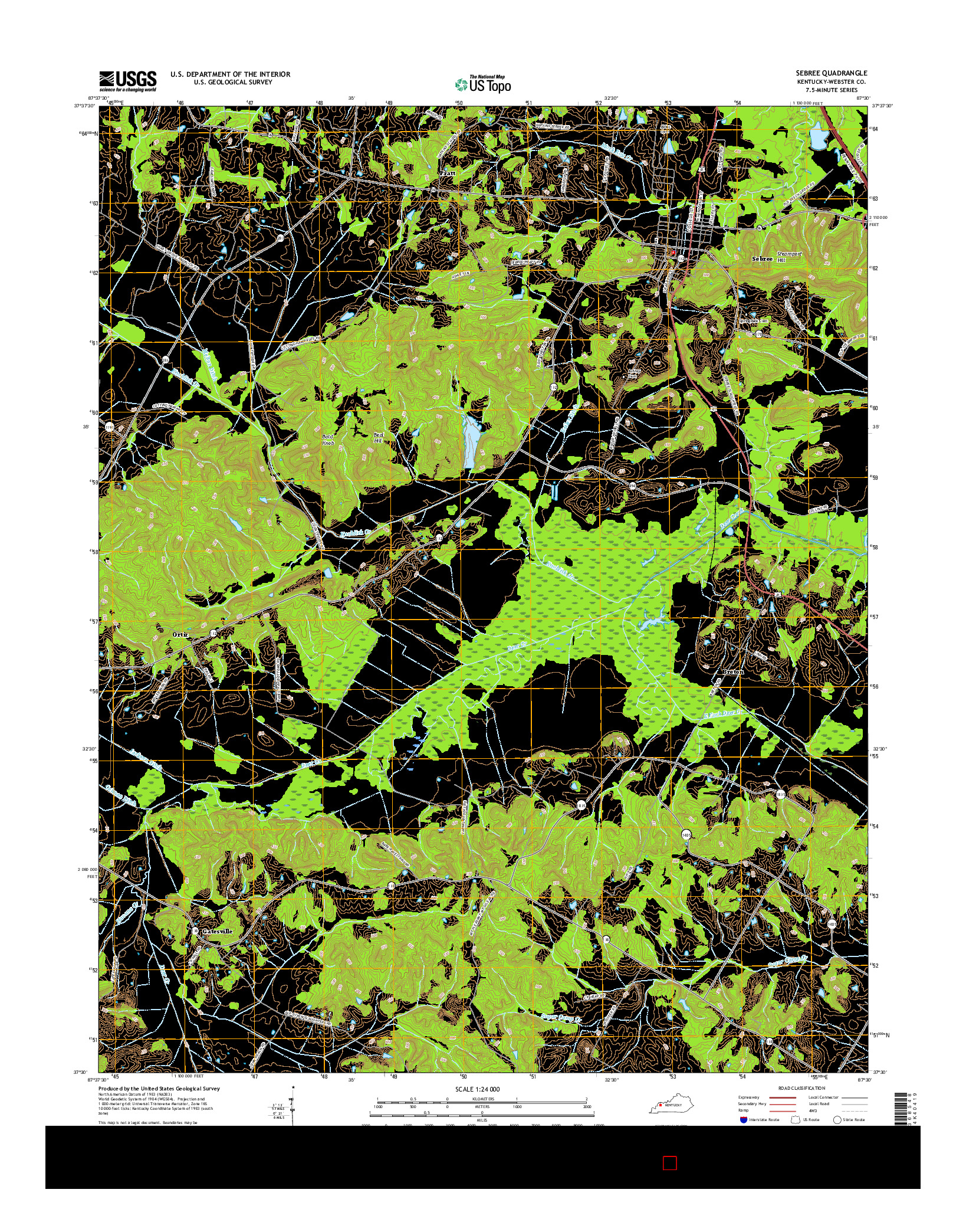 USGS US TOPO 7.5-MINUTE MAP FOR SEBREE, KY 2016