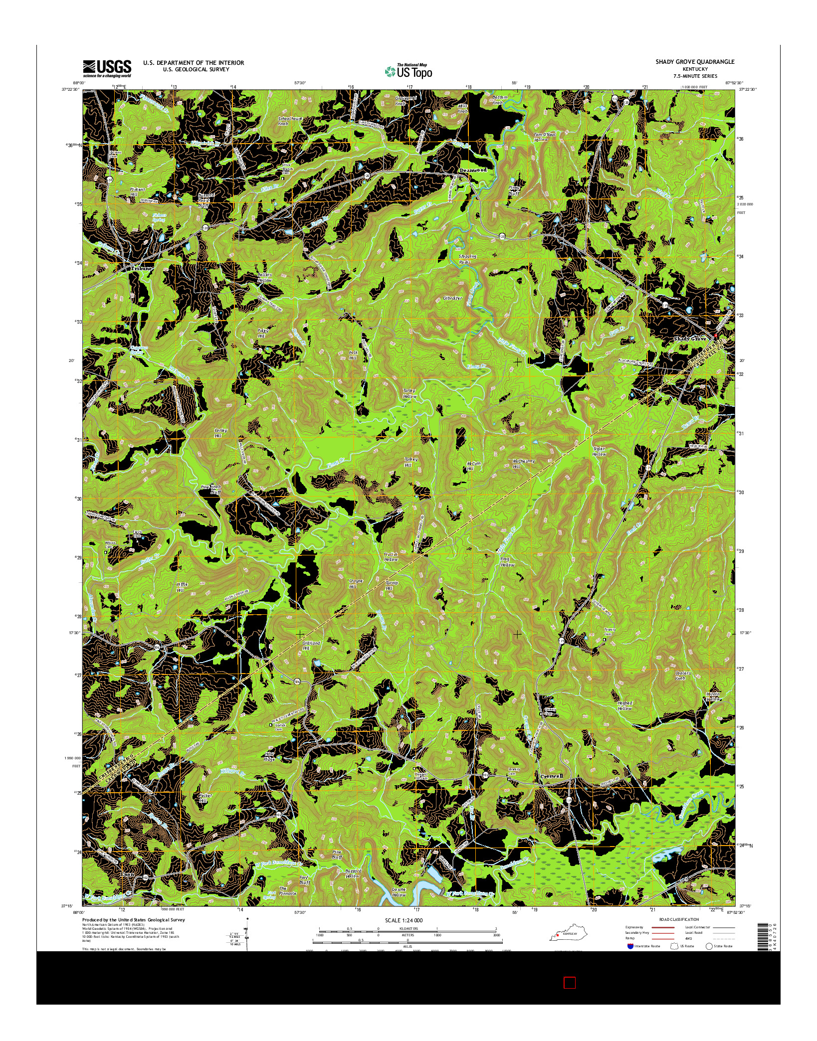 USGS US TOPO 7.5-MINUTE MAP FOR SHADY GROVE, KY 2016