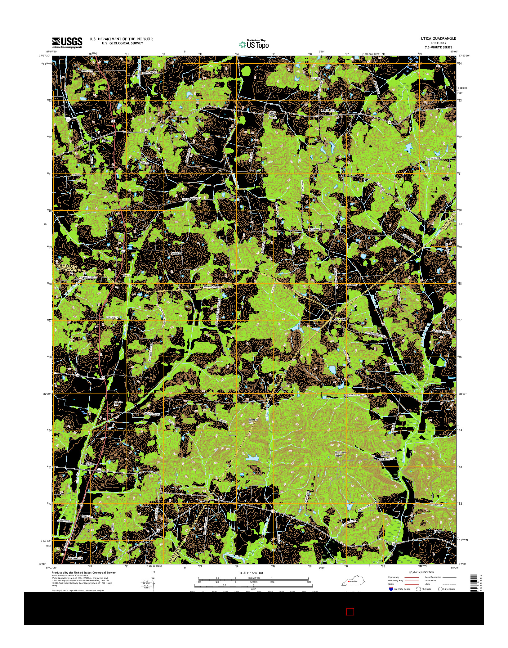 USGS US TOPO 7.5-MINUTE MAP FOR UTICA, KY 2016