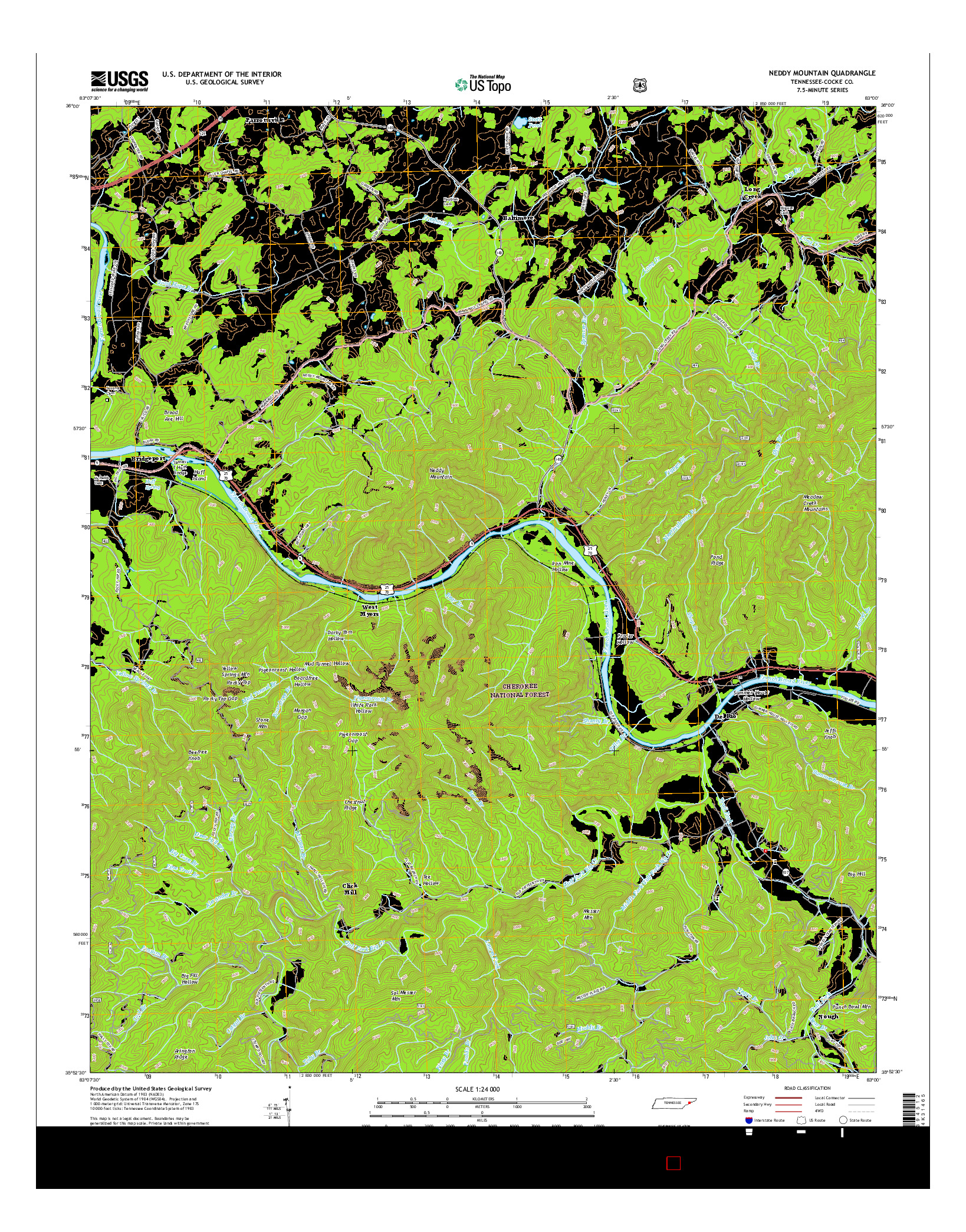 USGS US TOPO 7.5-MINUTE MAP FOR NEDDY MOUNTAIN, TN 2016