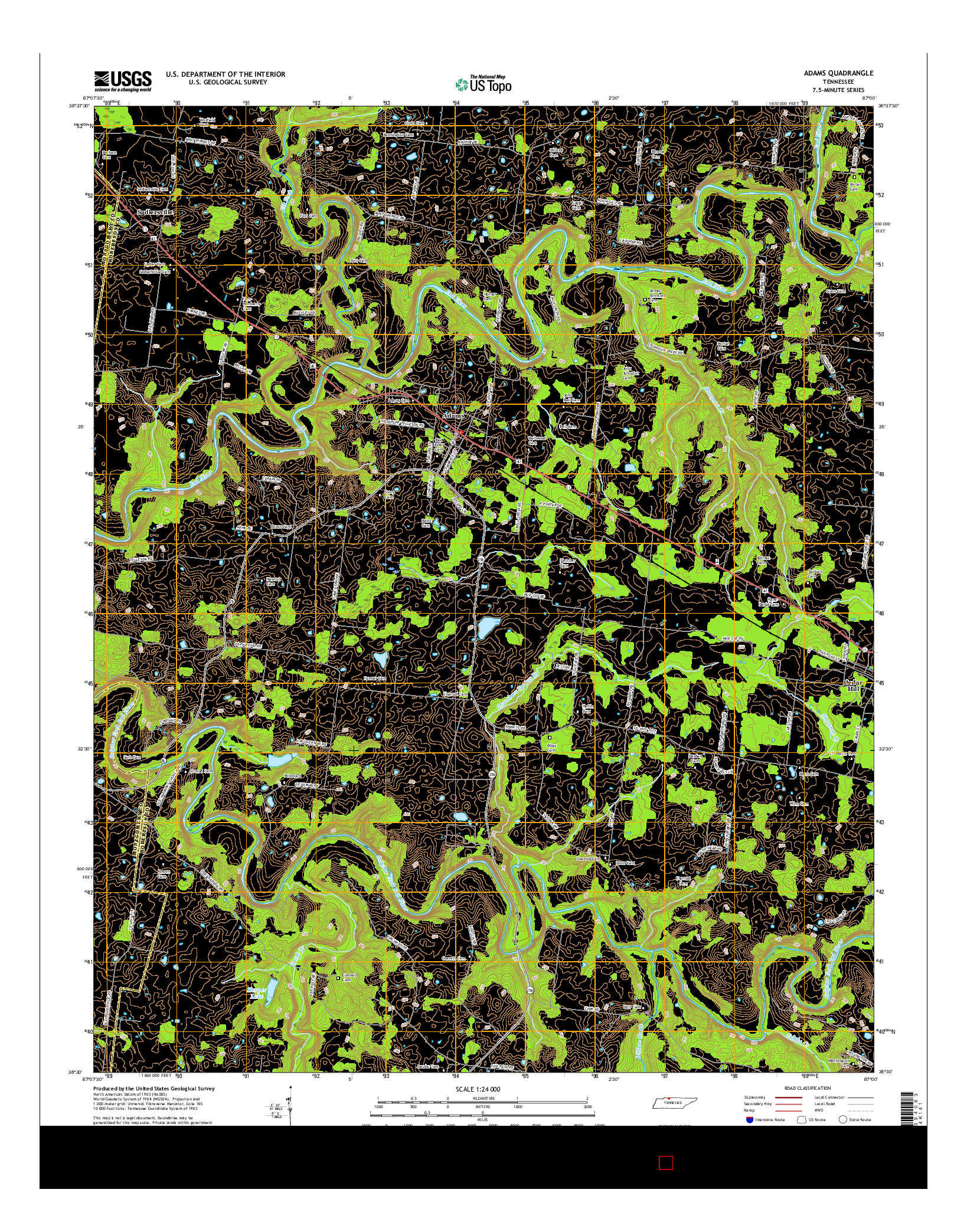 USGS US TOPO 7.5-MINUTE MAP FOR ADAMS, TN 2016