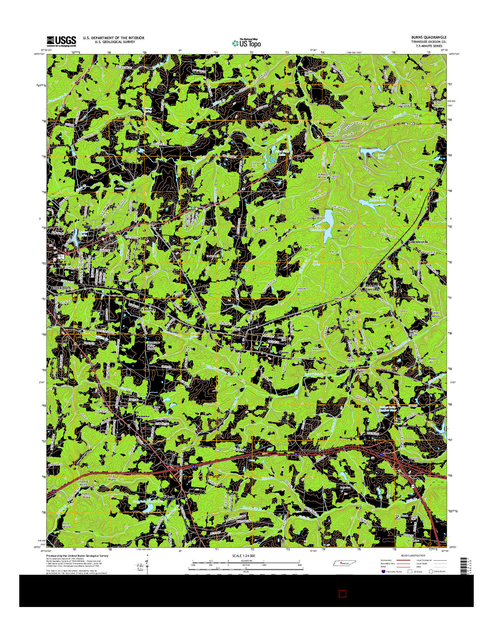 USGS US TOPO 7.5-MINUTE MAP FOR BURNS, TN 2016