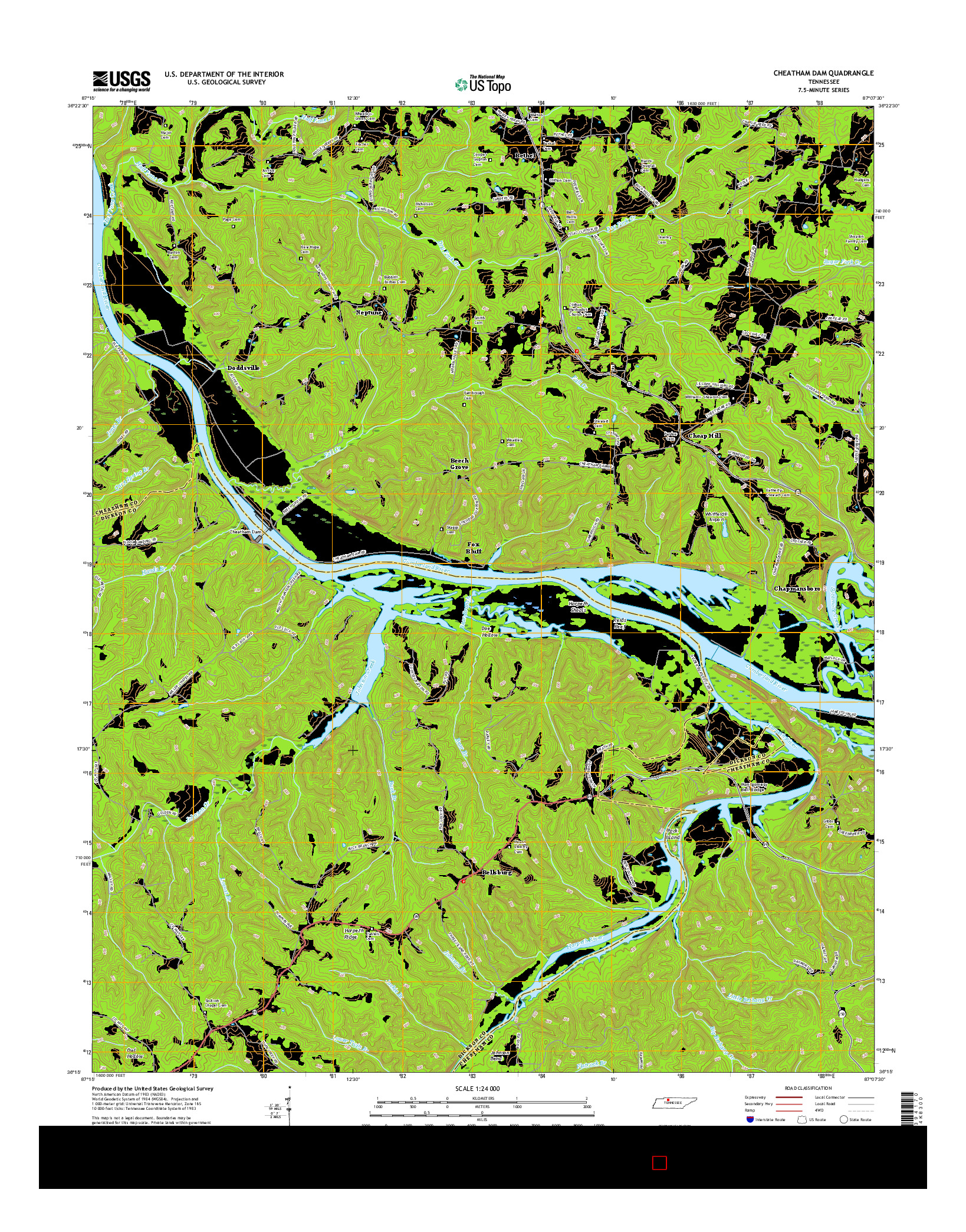 USGS US TOPO 7.5-MINUTE MAP FOR CHEATHAM DAM, TN 2016