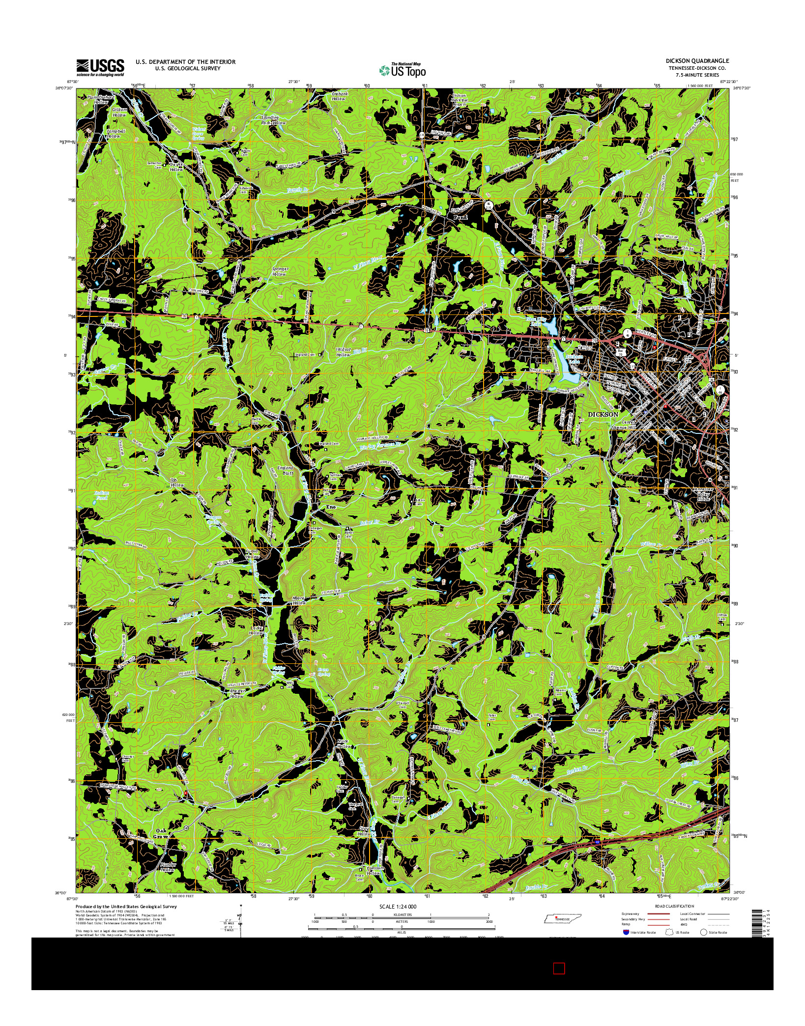 USGS US TOPO 7.5-MINUTE MAP FOR DICKSON, TN 2016