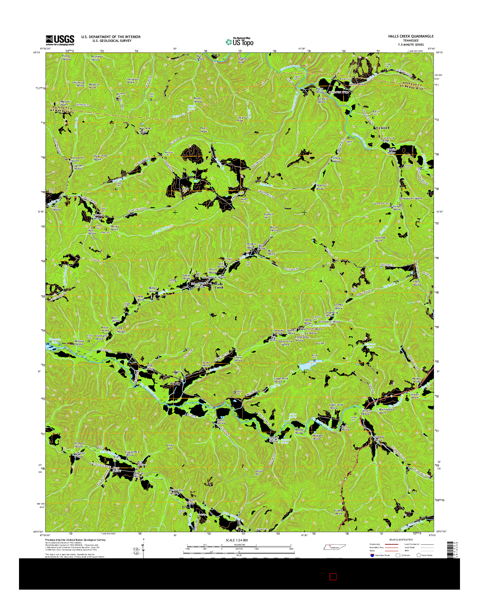 USGS US TOPO 7.5-MINUTE MAP FOR HALLS CREEK, TN 2016