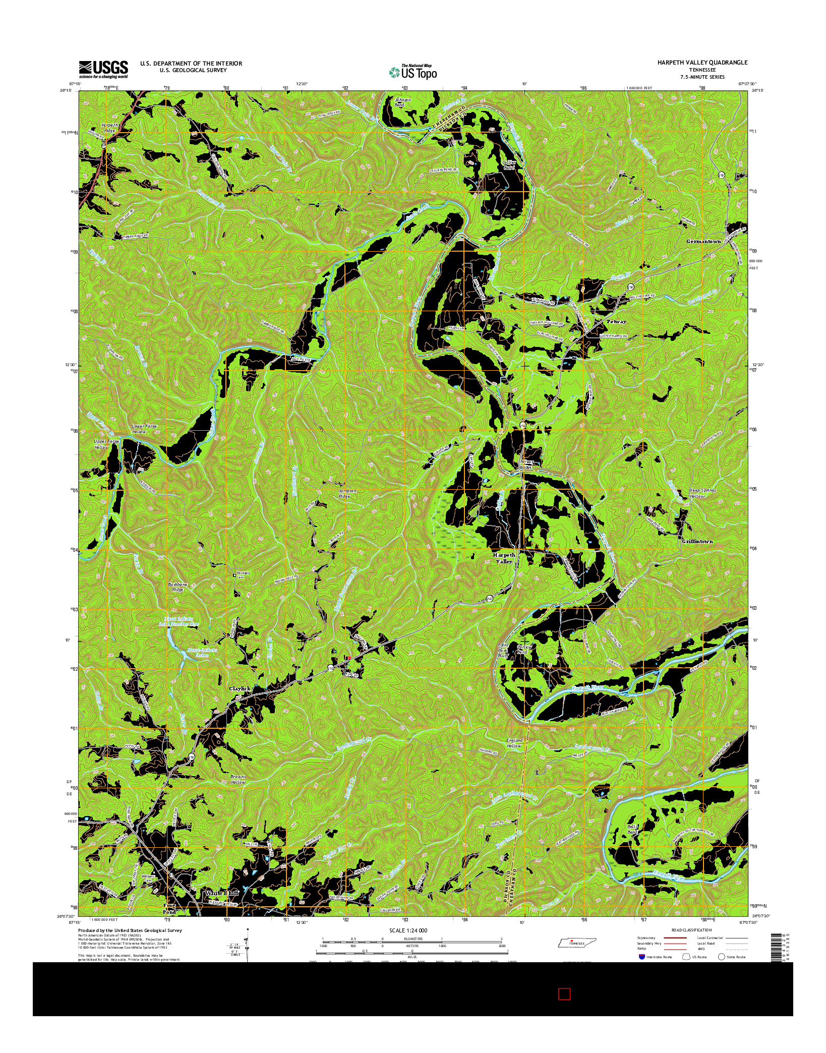 USGS US TOPO 7.5-MINUTE MAP FOR HARPETH VALLEY, TN 2016