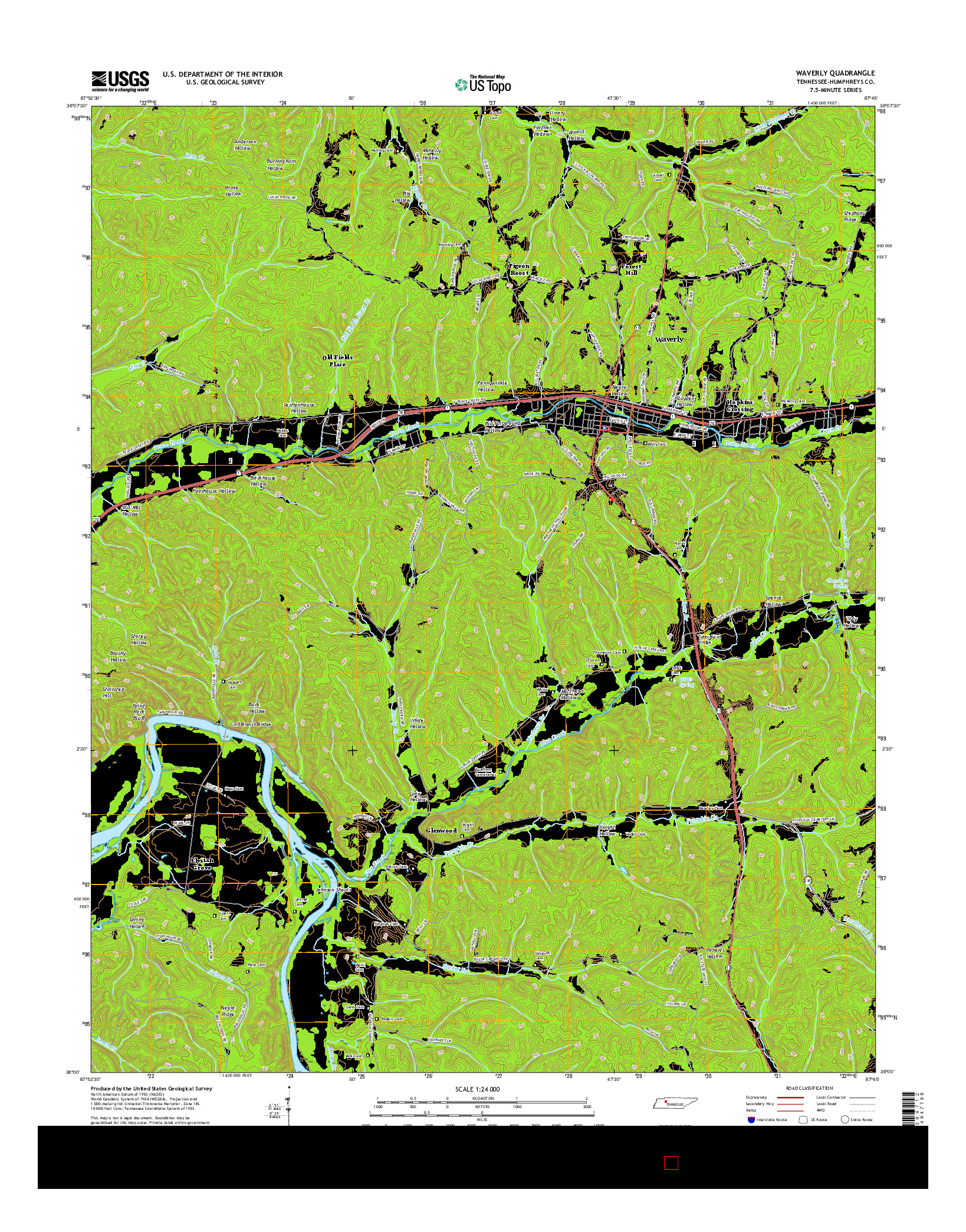 USGS US TOPO 7.5-MINUTE MAP FOR WAVERLY, TN 2016