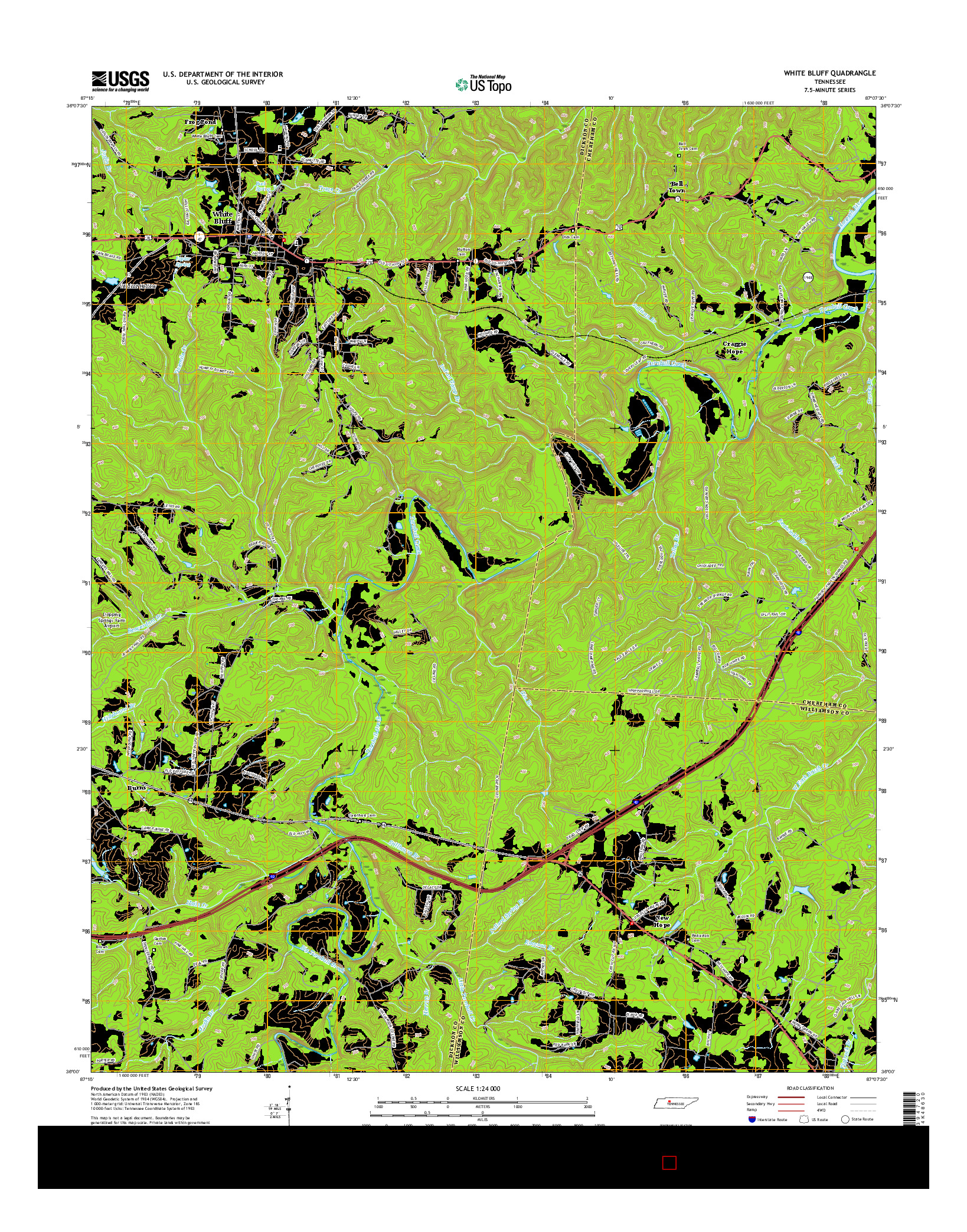 USGS US TOPO 7.5-MINUTE MAP FOR WHITE BLUFF, TN 2016