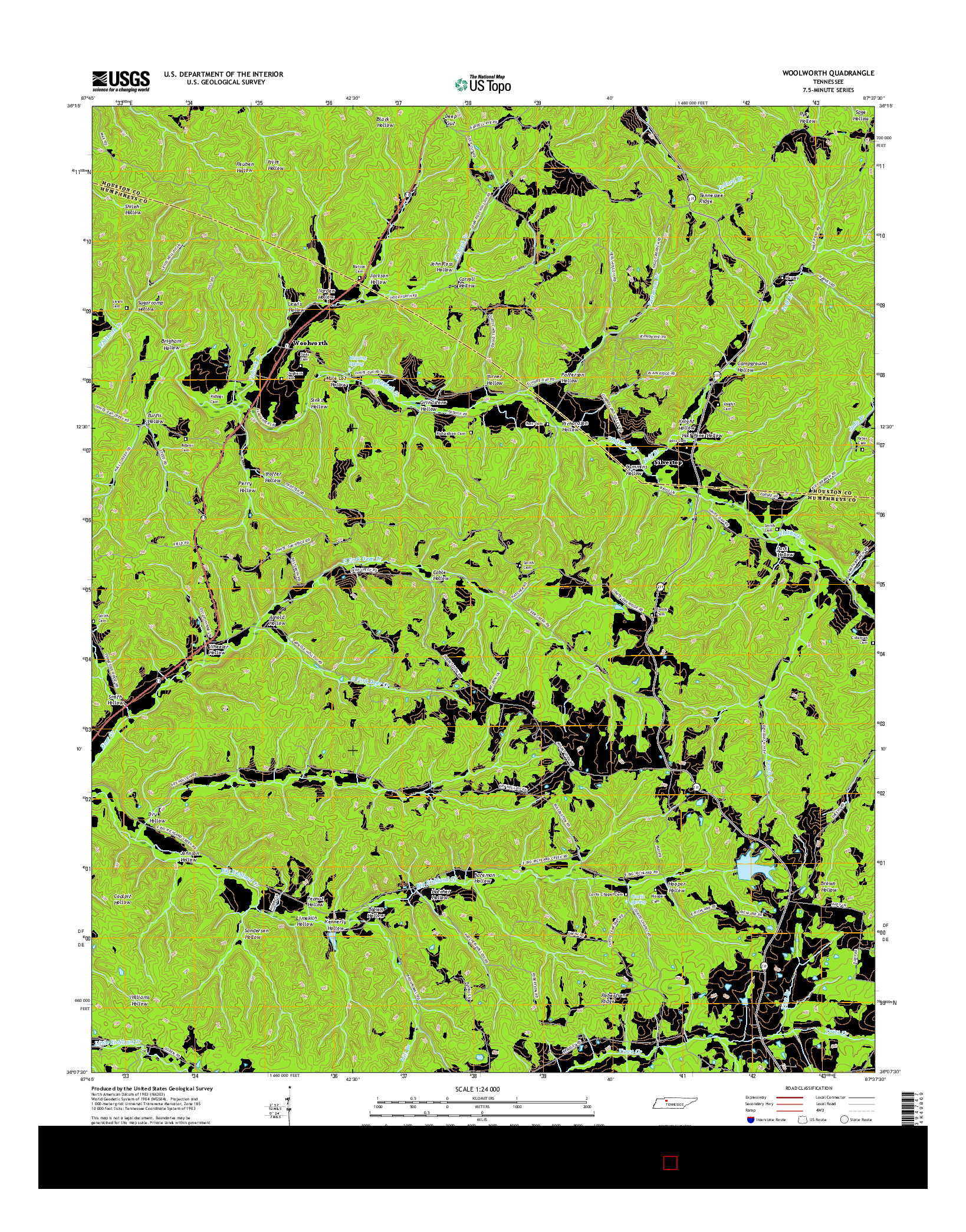 USGS US TOPO 7.5-MINUTE MAP FOR WOOLWORTH, TN 2016