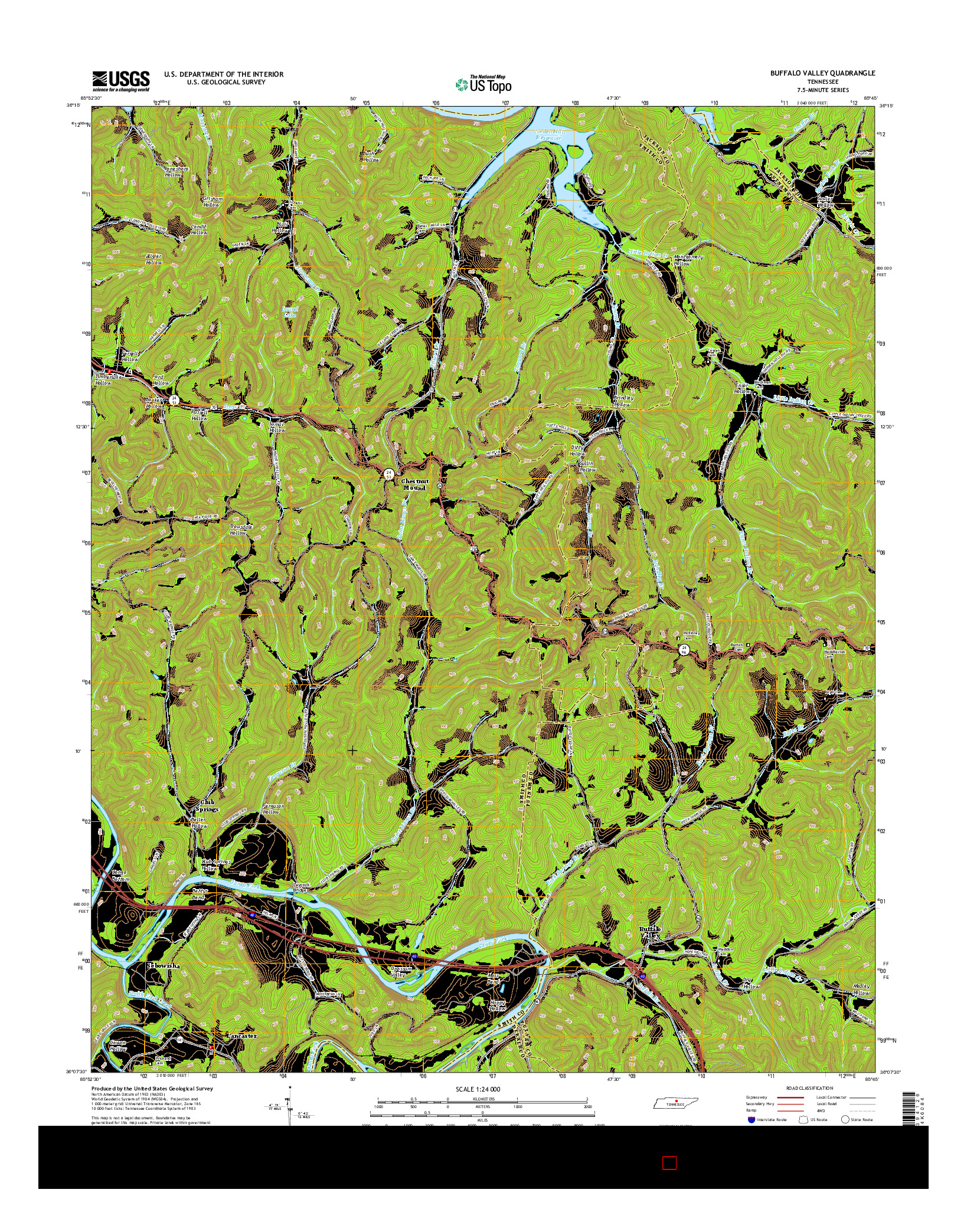 USGS US TOPO 7.5-MINUTE MAP FOR BUFFALO VALLEY, TN 2016