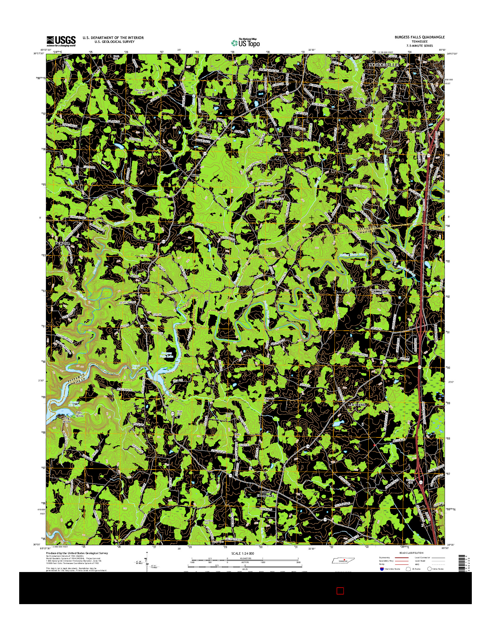 USGS US TOPO 7.5-MINUTE MAP FOR BURGESS FALLS, TN 2016