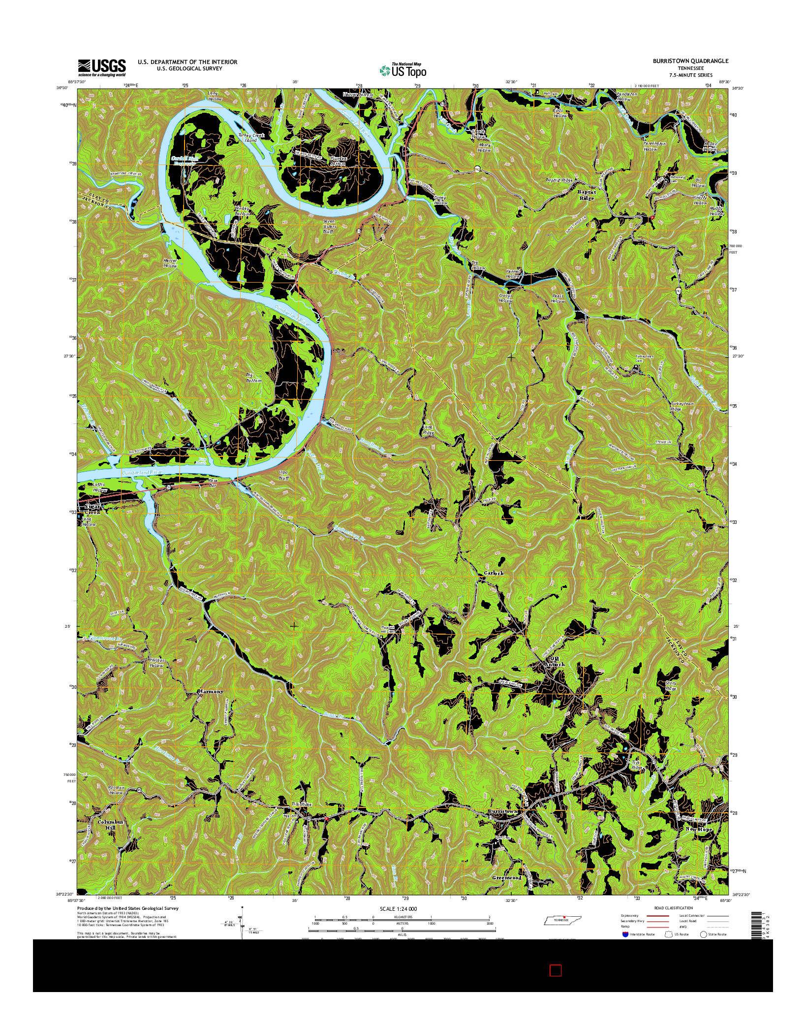 USGS US TOPO 7.5-MINUTE MAP FOR BURRISTOWN, TN 2016