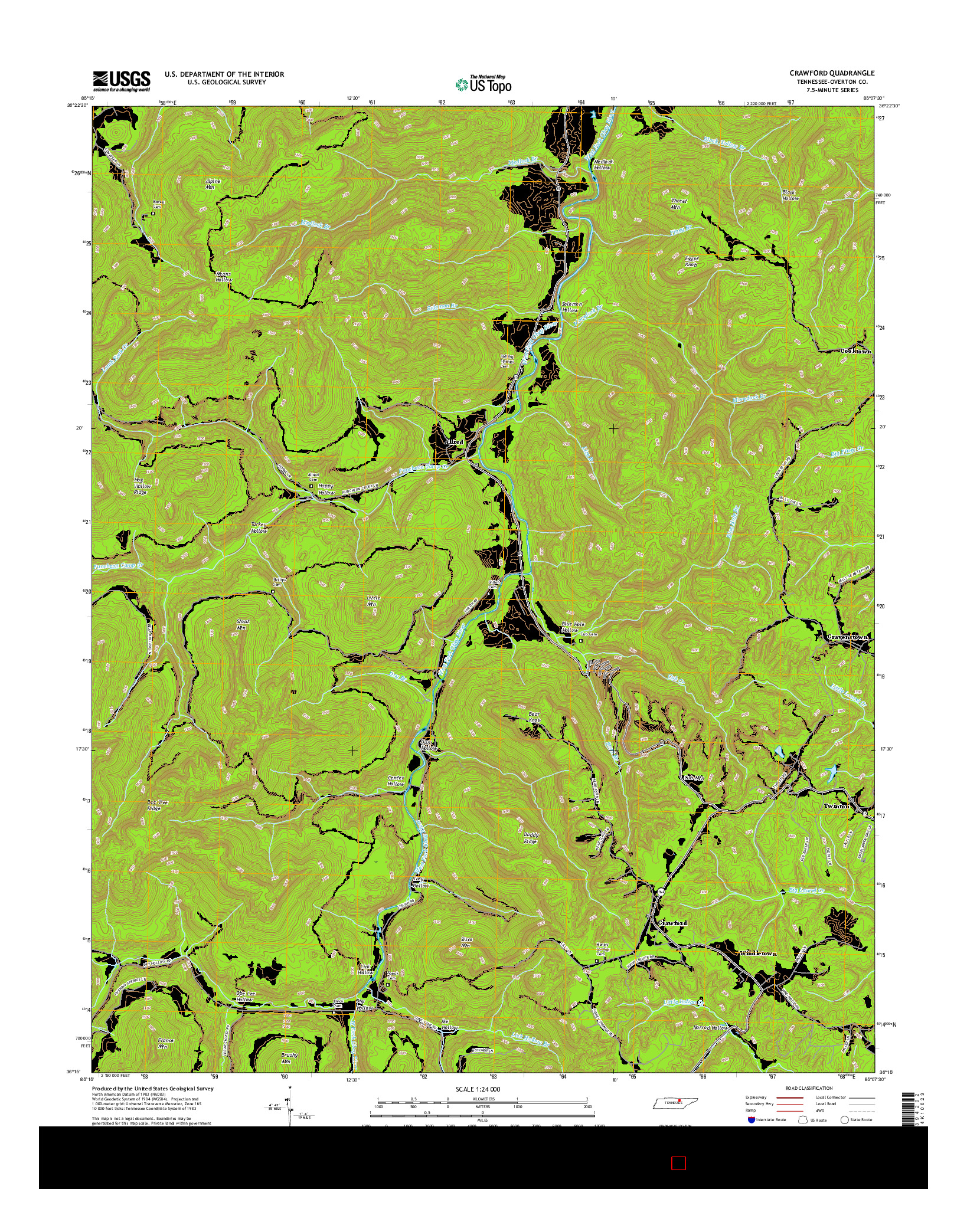 USGS US TOPO 7.5-MINUTE MAP FOR CRAWFORD, TN 2016