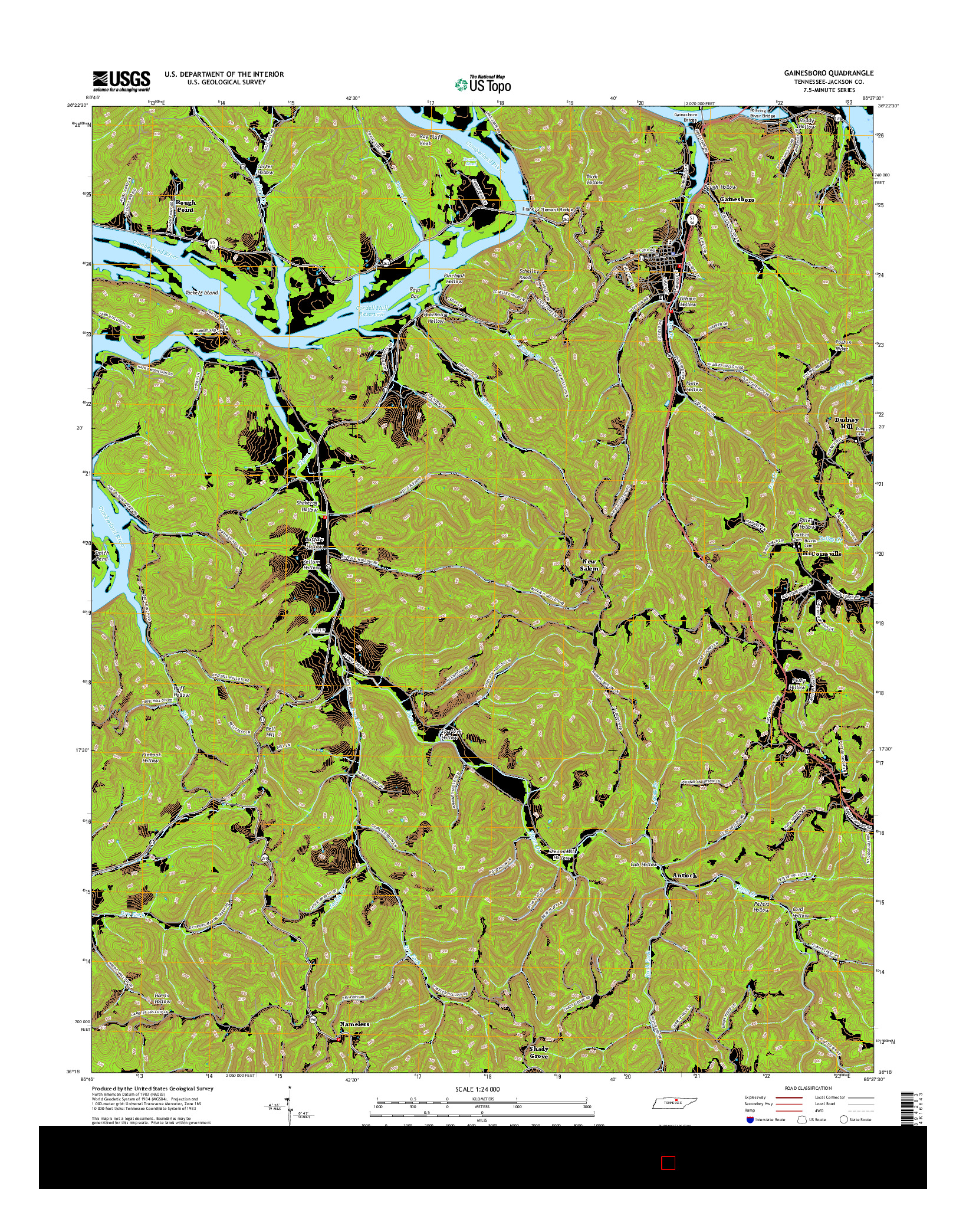 USGS US TOPO 7.5-MINUTE MAP FOR GAINESBORO, TN 2016