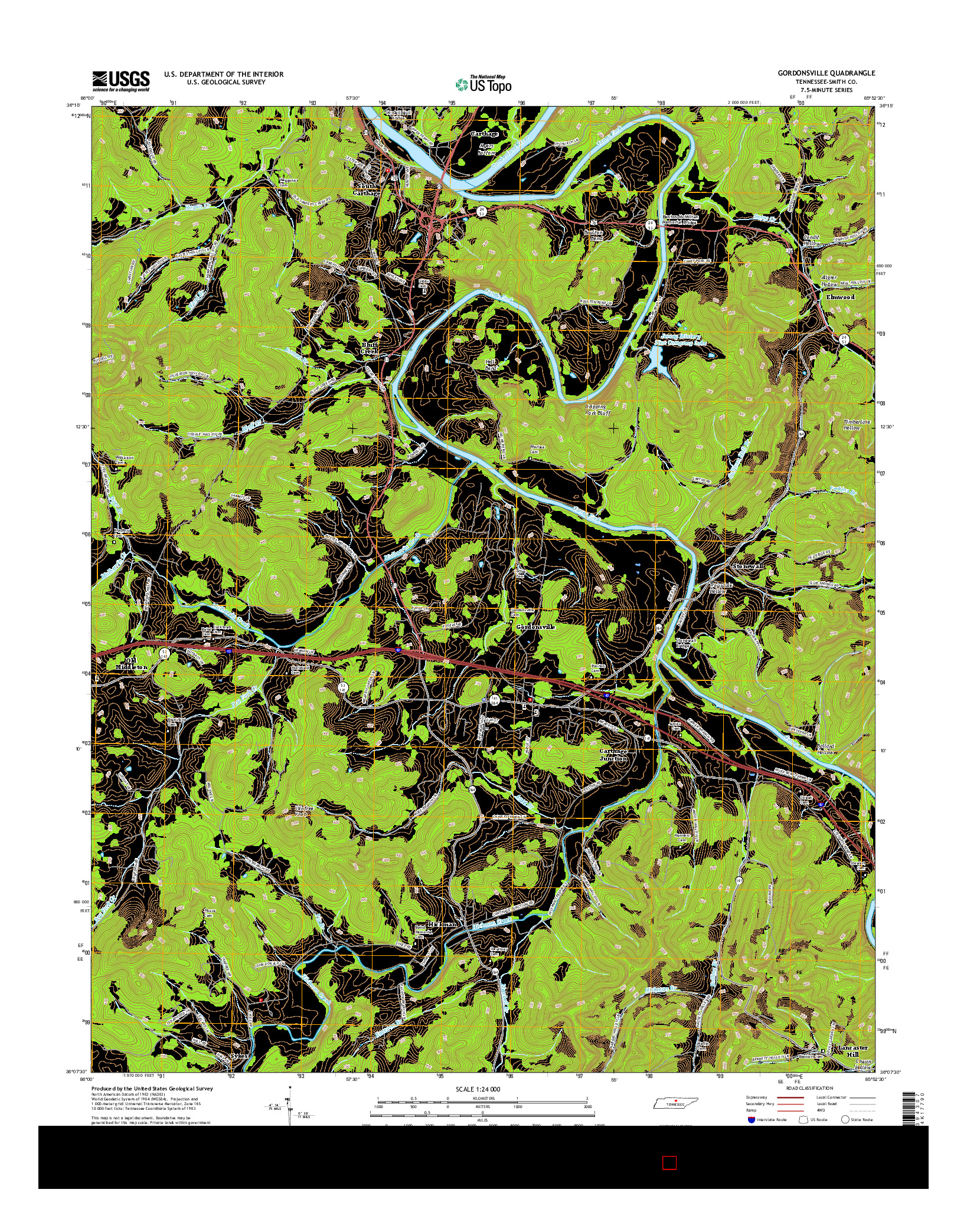 USGS US TOPO 7.5-MINUTE MAP FOR GORDONSVILLE, TN 2016