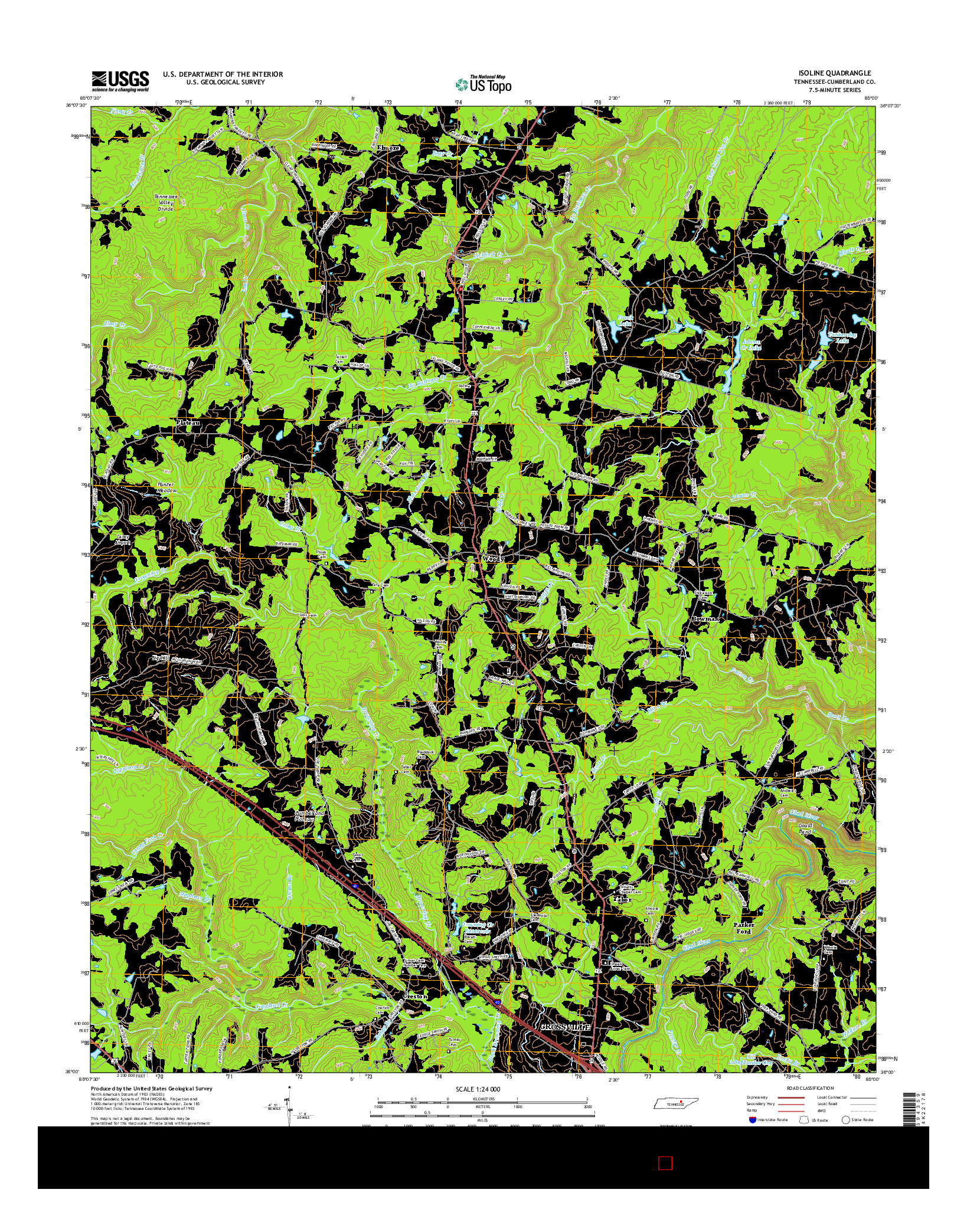 USGS US TOPO 7.5-MINUTE MAP FOR ISOLINE, TN 2016