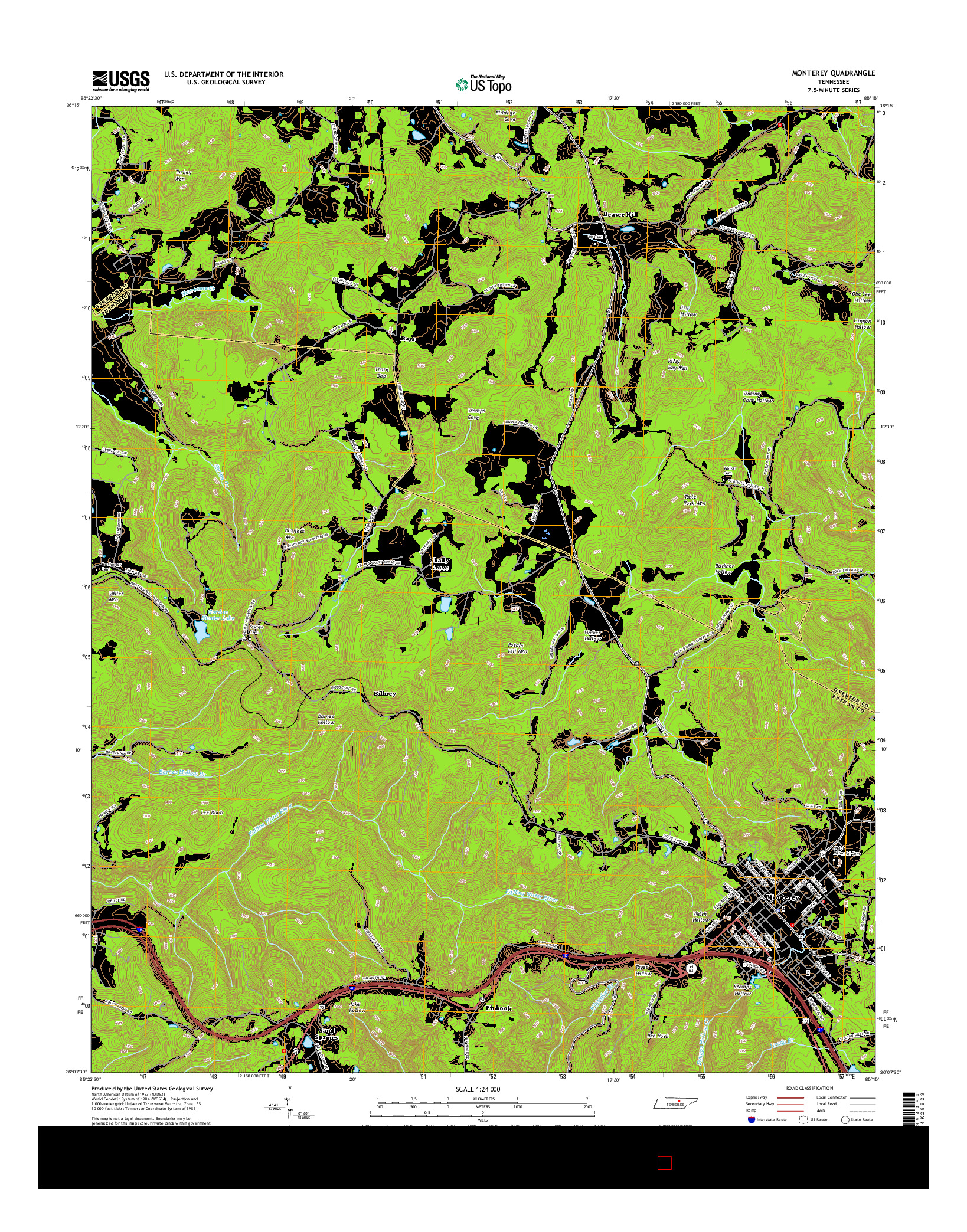 USGS US TOPO 7.5-MINUTE MAP FOR MONTEREY, TN 2016