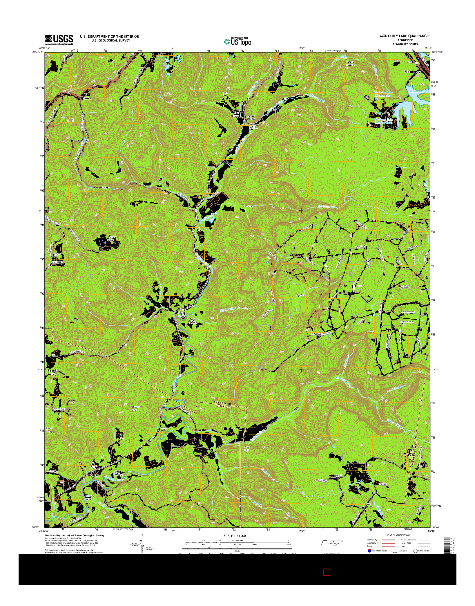 USGS US TOPO 7.5-MINUTE MAP FOR MONTEREY LAKE, TN 2016