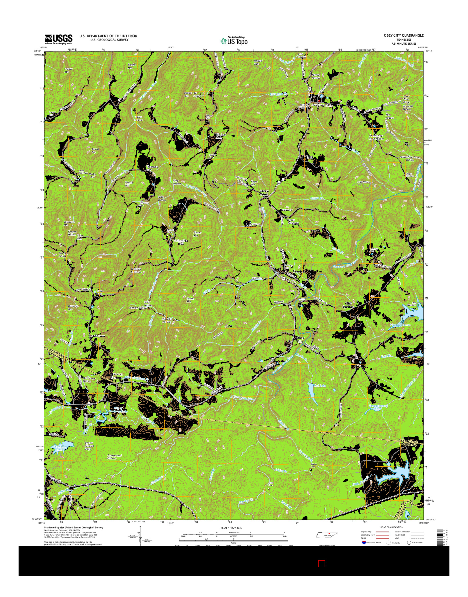 USGS US TOPO 7.5-MINUTE MAP FOR OBEY CITY, TN 2016