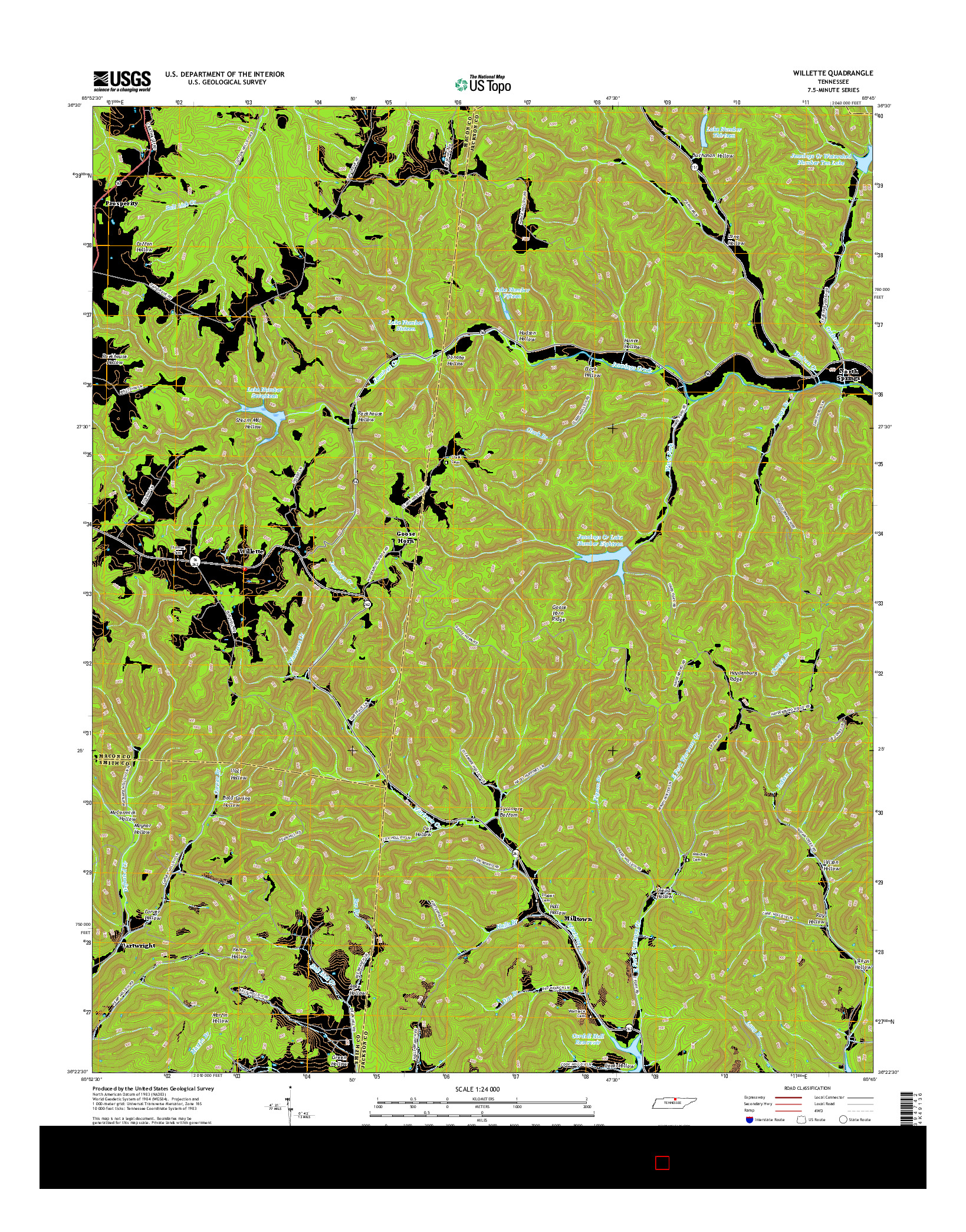 USGS US TOPO 7.5-MINUTE MAP FOR WILLETTE, TN 2016