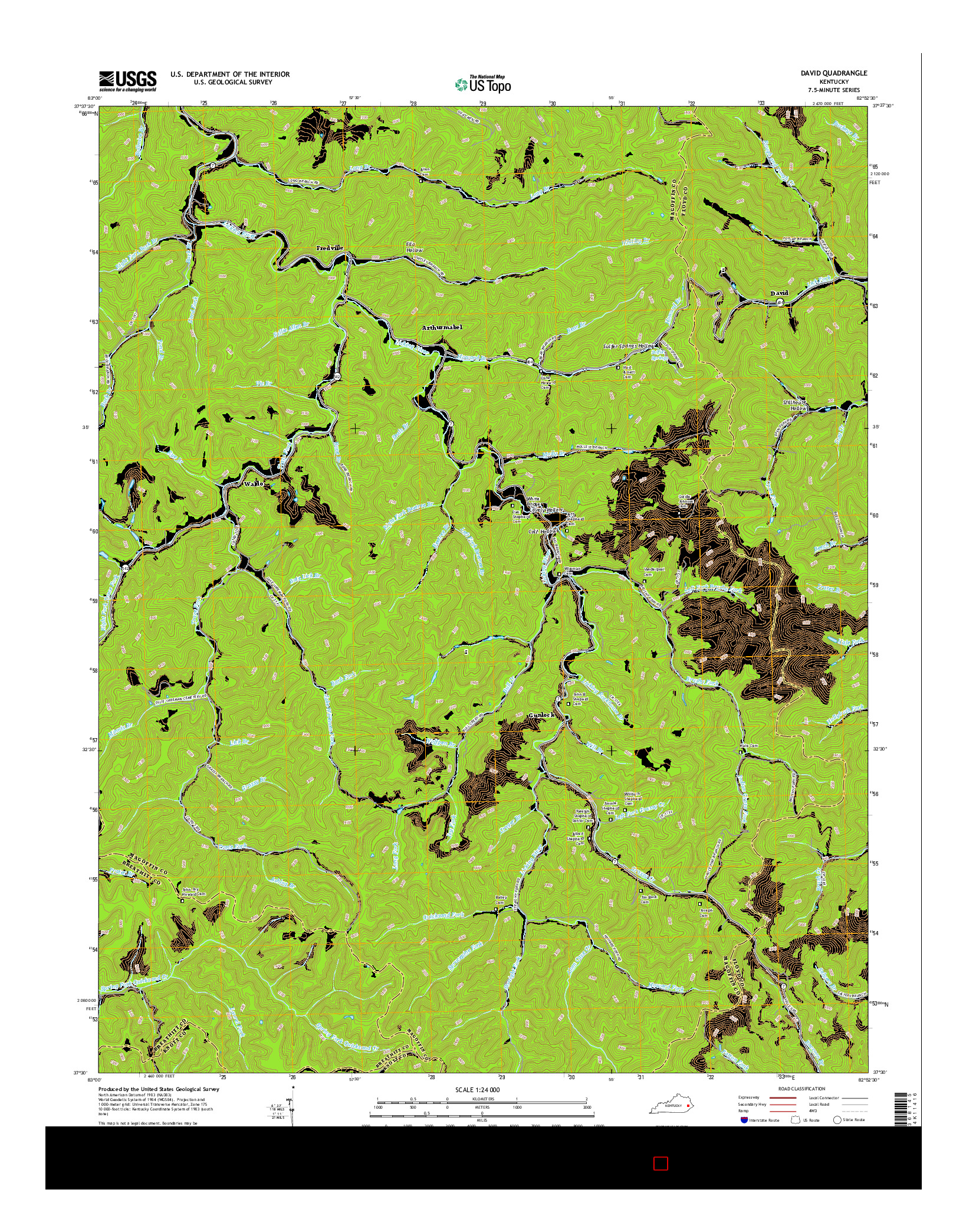 USGS US TOPO 7.5-MINUTE MAP FOR DAVID, KY 2016