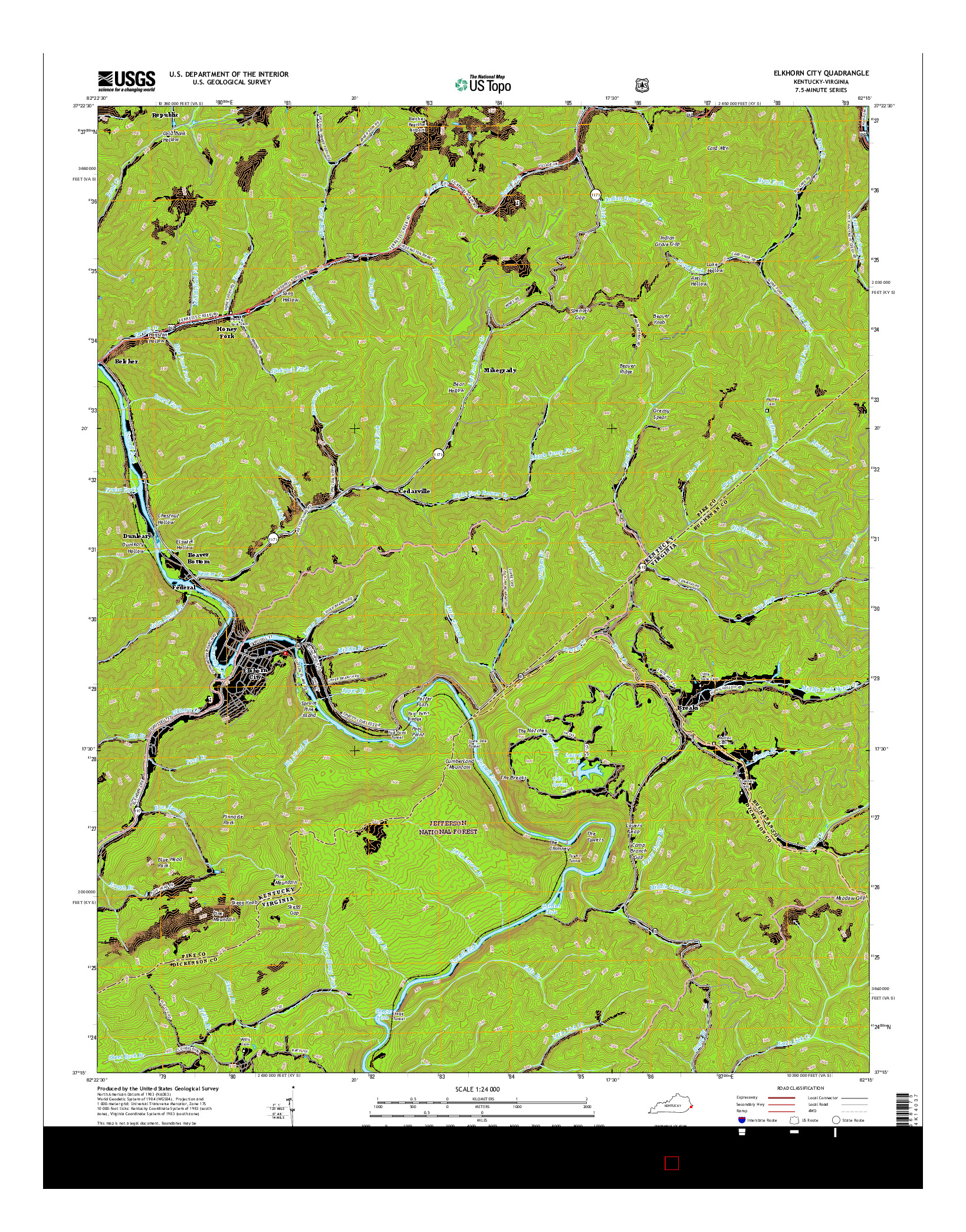 USGS US TOPO 7.5-MINUTE MAP FOR ELKHORN CITY, KY-VA 2016