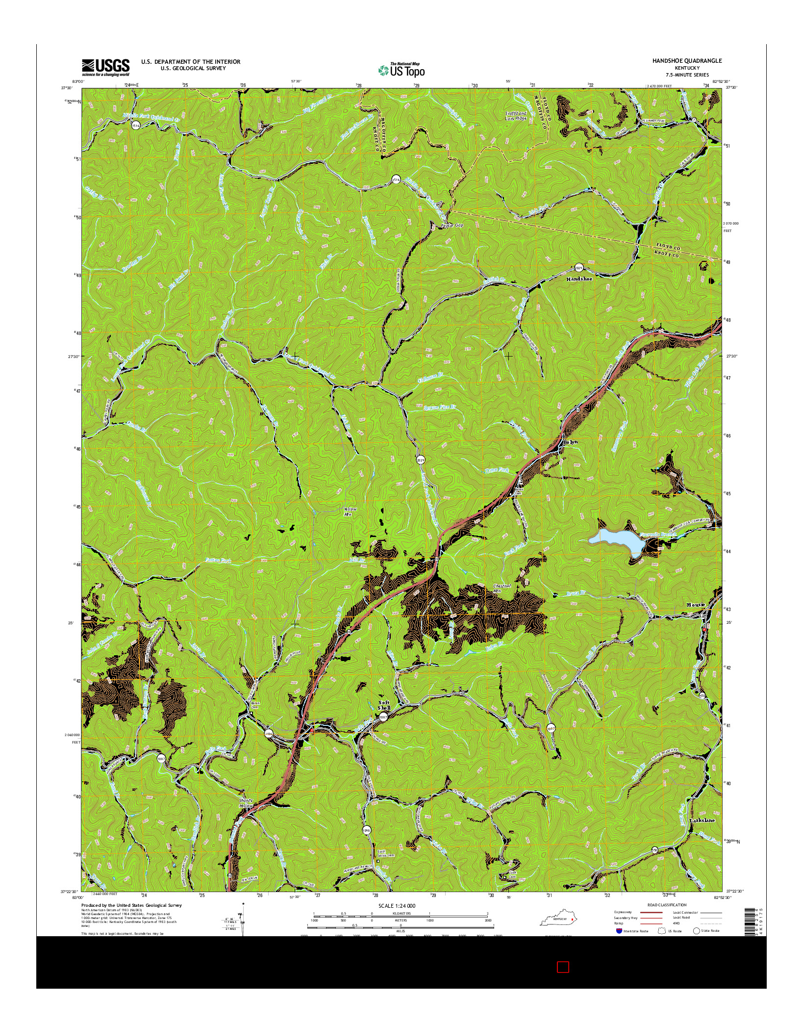 USGS US TOPO 7.5-MINUTE MAP FOR HANDSHOE, KY 2016