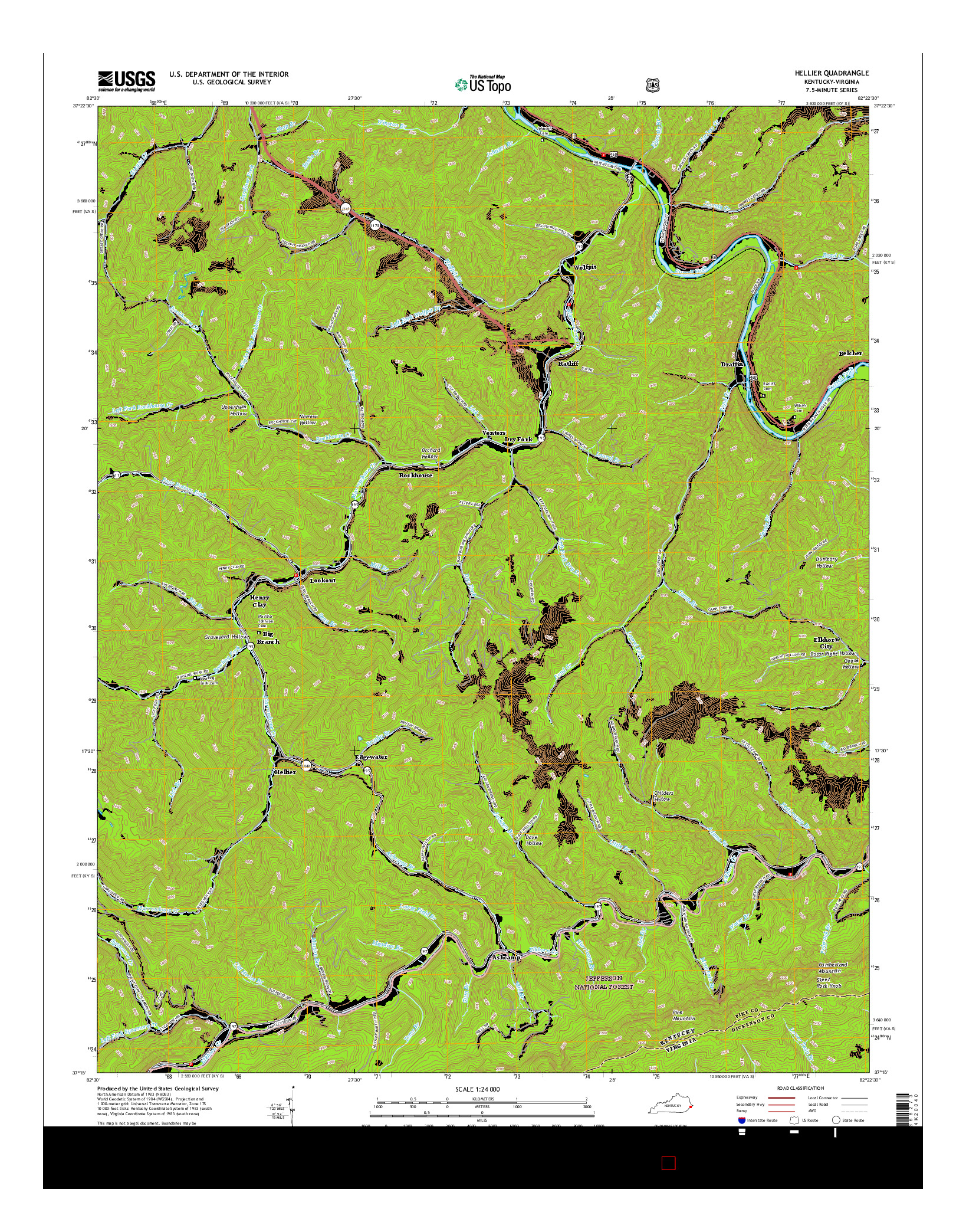 USGS US TOPO 7.5-MINUTE MAP FOR HELLIER, KY-VA 2016