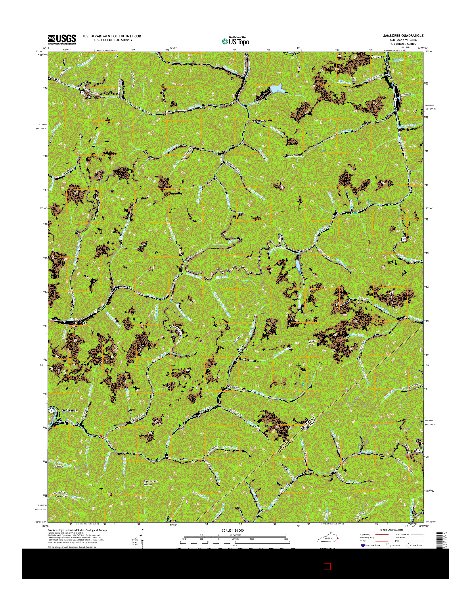 USGS US TOPO 7.5-MINUTE MAP FOR JAMBOREE, KY-VA 2016