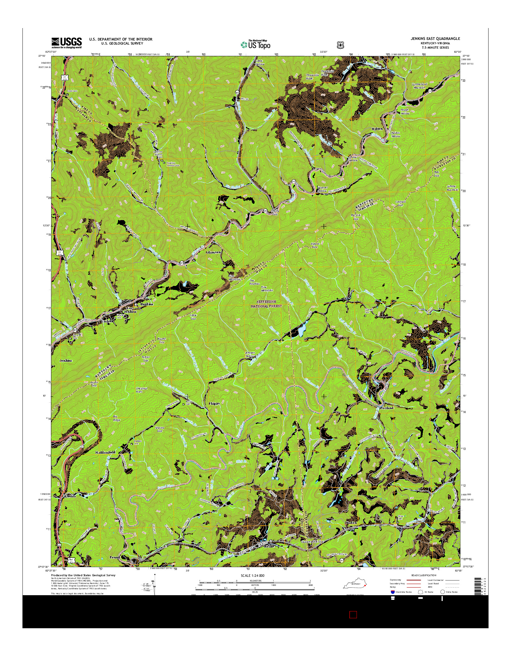 USGS US TOPO 7.5-MINUTE MAP FOR JENKINS EAST, KY-VA 2016