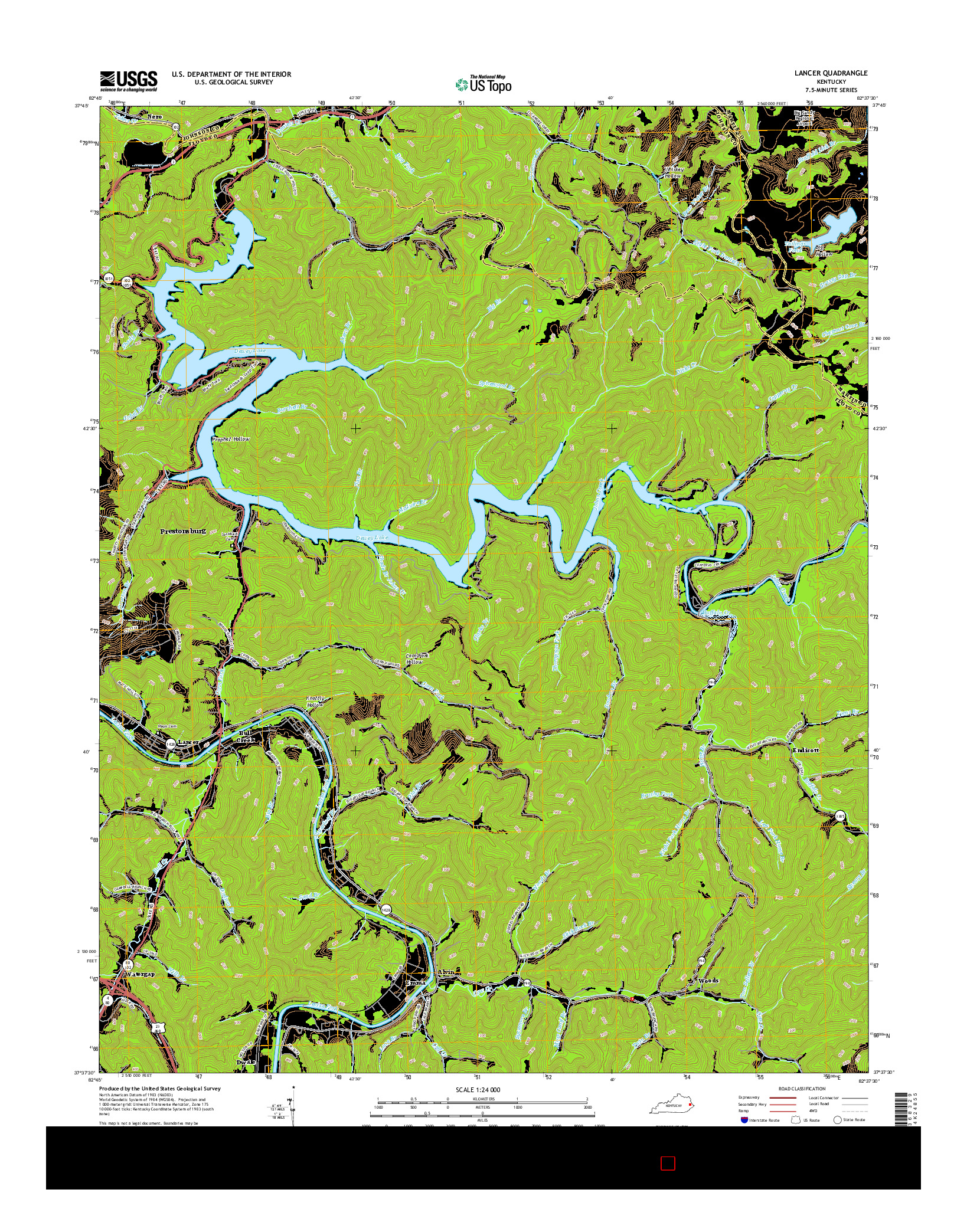 USGS US TOPO 7.5-MINUTE MAP FOR LANCER, KY 2016