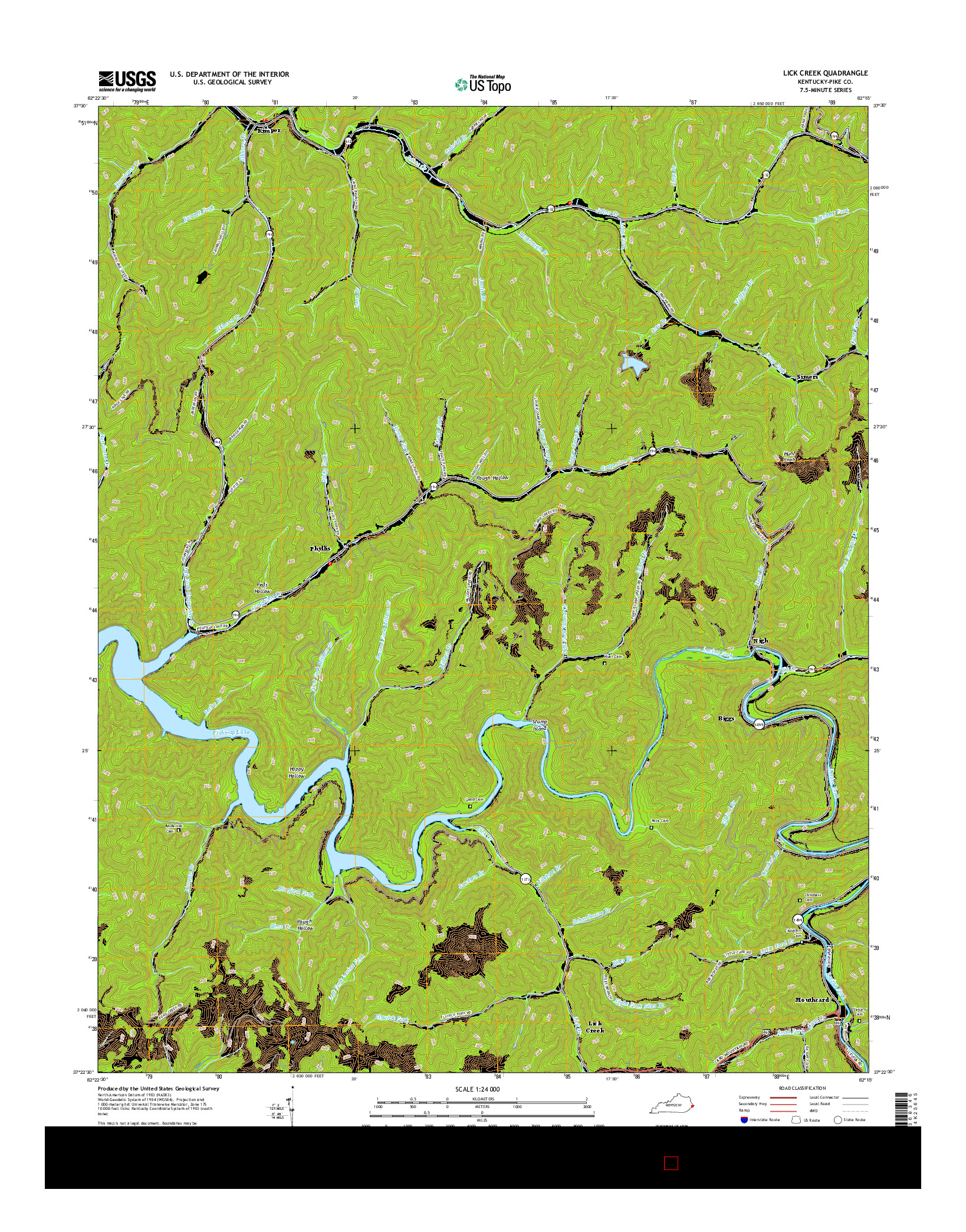 USGS US TOPO 7.5-MINUTE MAP FOR LICK CREEK, KY 2016