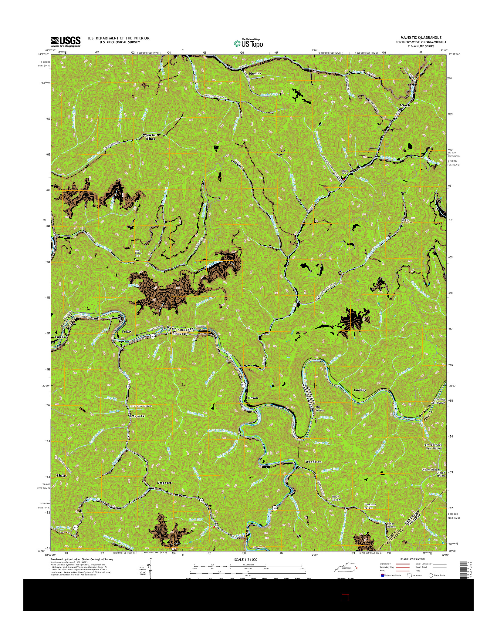 USGS US TOPO 7.5-MINUTE MAP FOR MAJESTIC, KY-WV-VA 2016