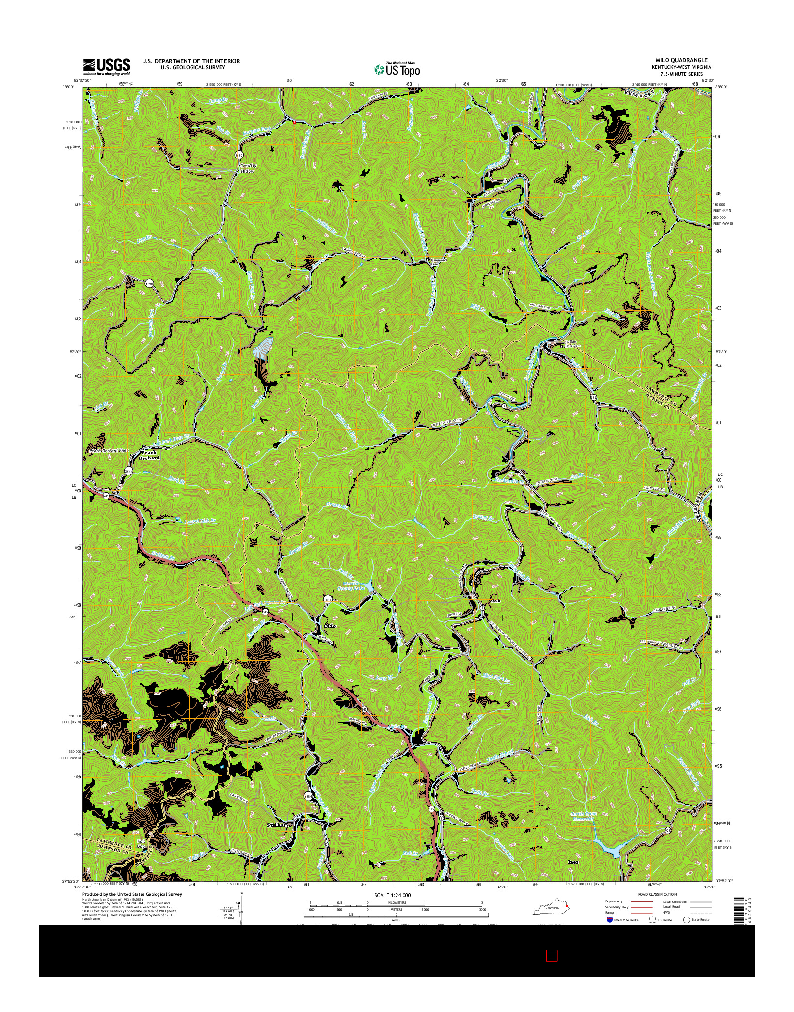 USGS US TOPO 7.5-MINUTE MAP FOR MILO, KY-WV 2016