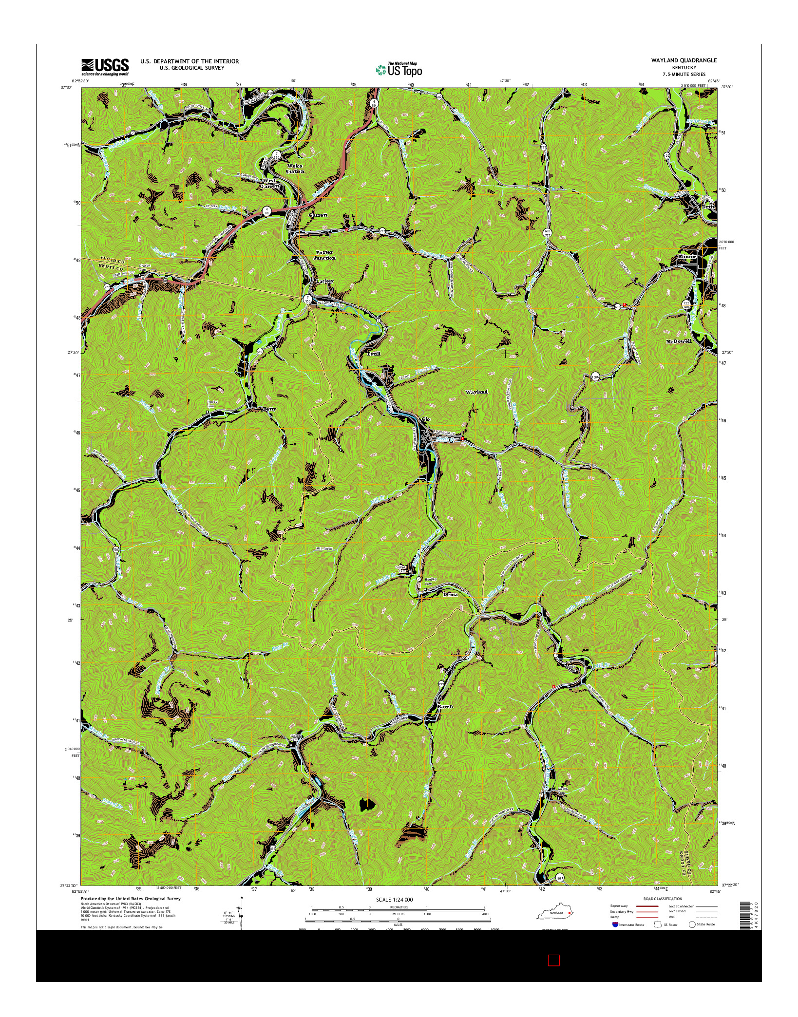 USGS US TOPO 7.5-MINUTE MAP FOR WAYLAND, KY 2016