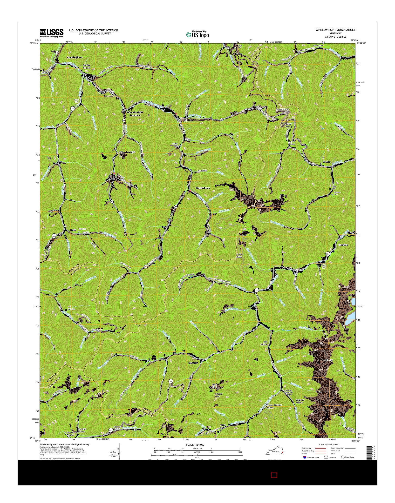 USGS US TOPO 7.5-MINUTE MAP FOR WHEELWRIGHT, KY 2016
