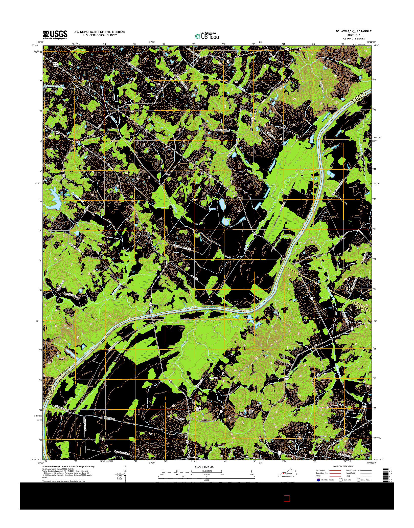 USGS US TOPO 7.5-MINUTE MAP FOR DELAWARE, KY 2016