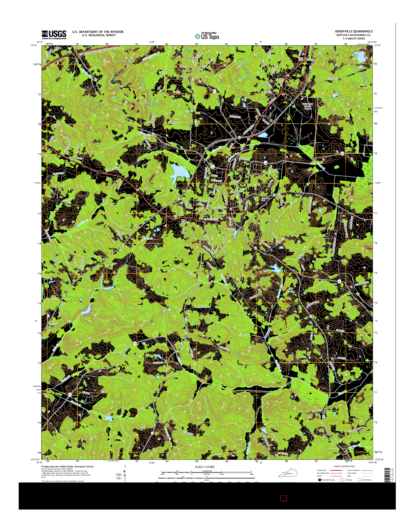 USGS US TOPO 7.5-MINUTE MAP FOR GREENVILLE, KY 2016