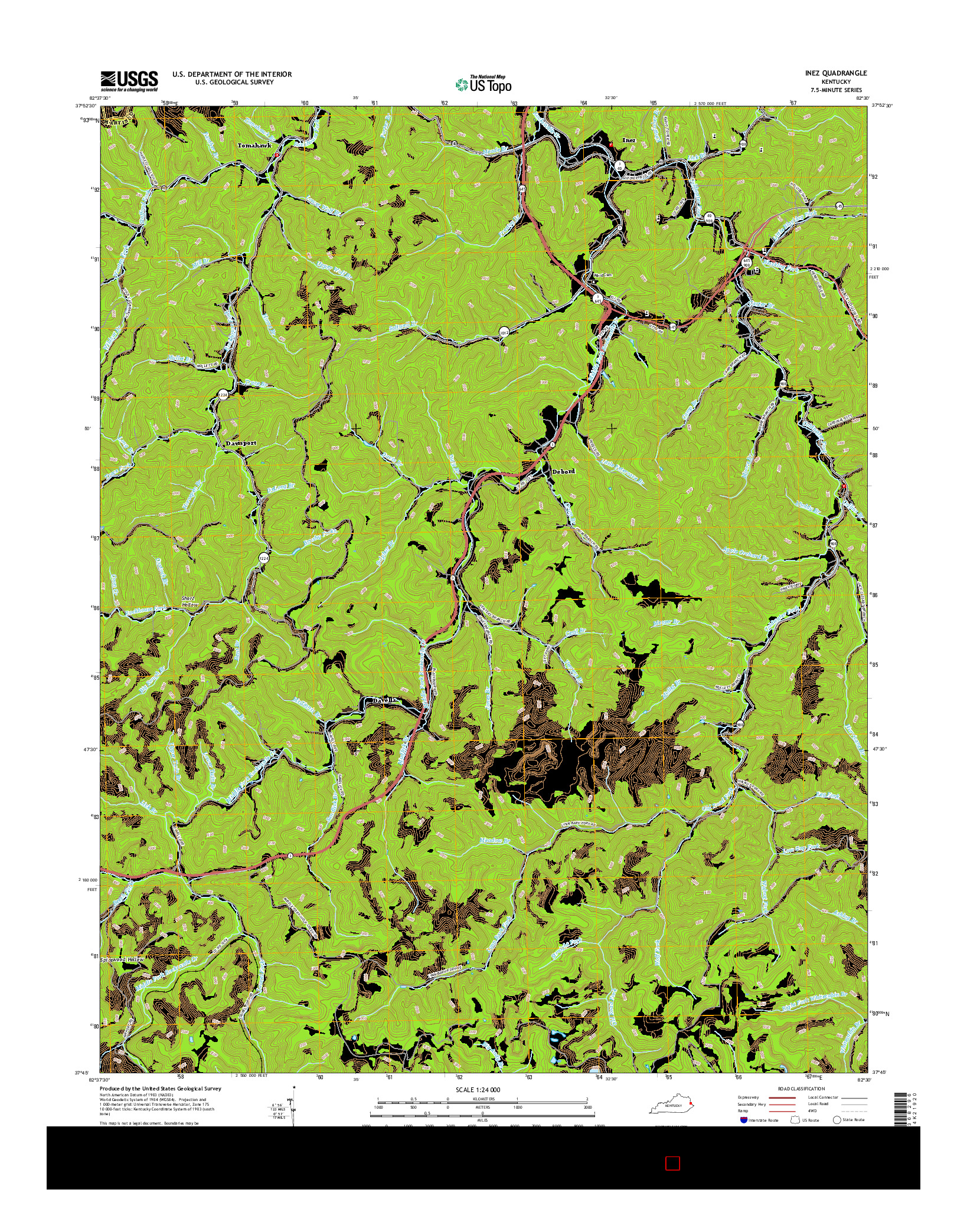 USGS US TOPO 7.5-MINUTE MAP FOR INEZ, KY 2016