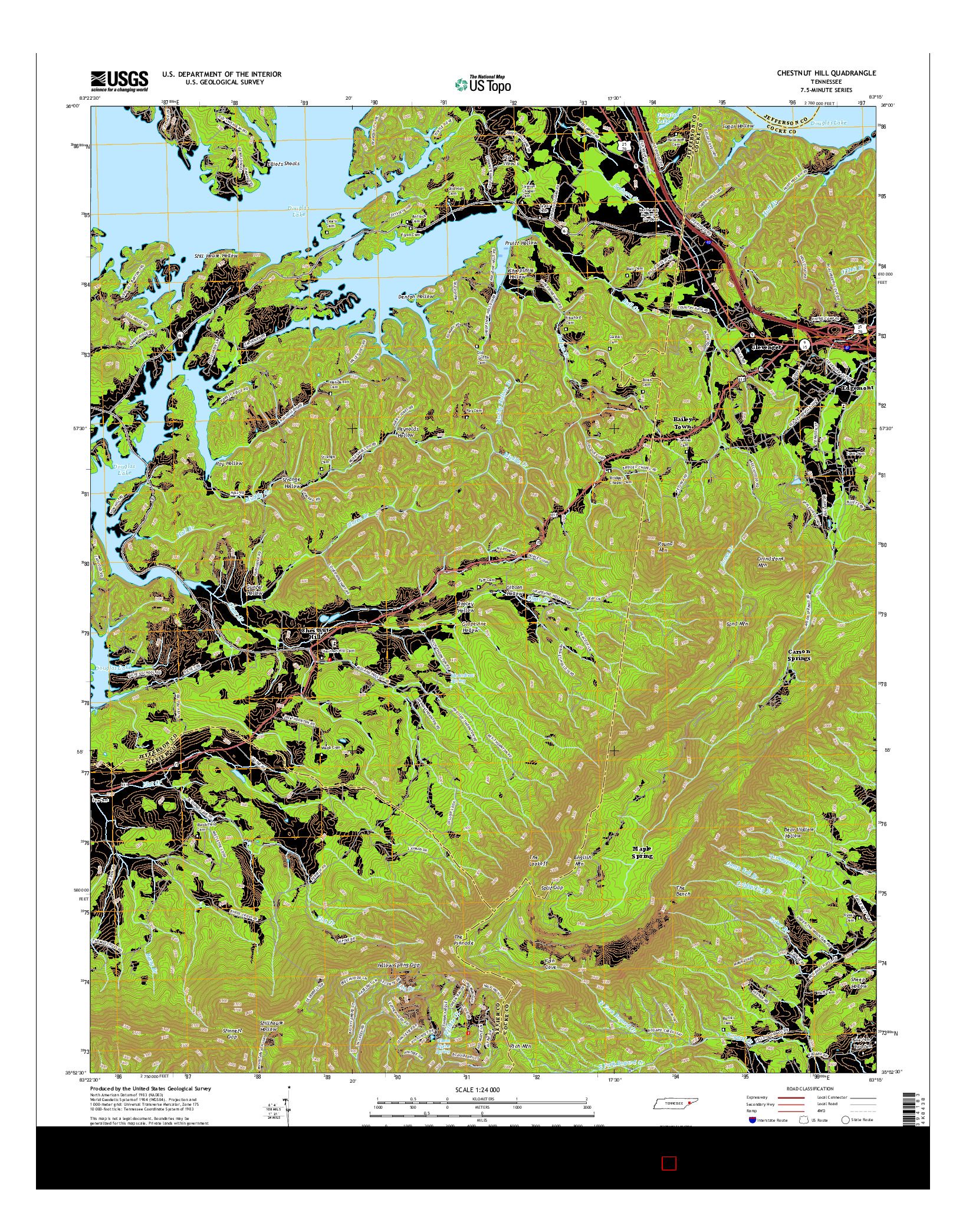 USGS US TOPO 7.5-MINUTE MAP FOR CHESTNUT HILL, TN 2016