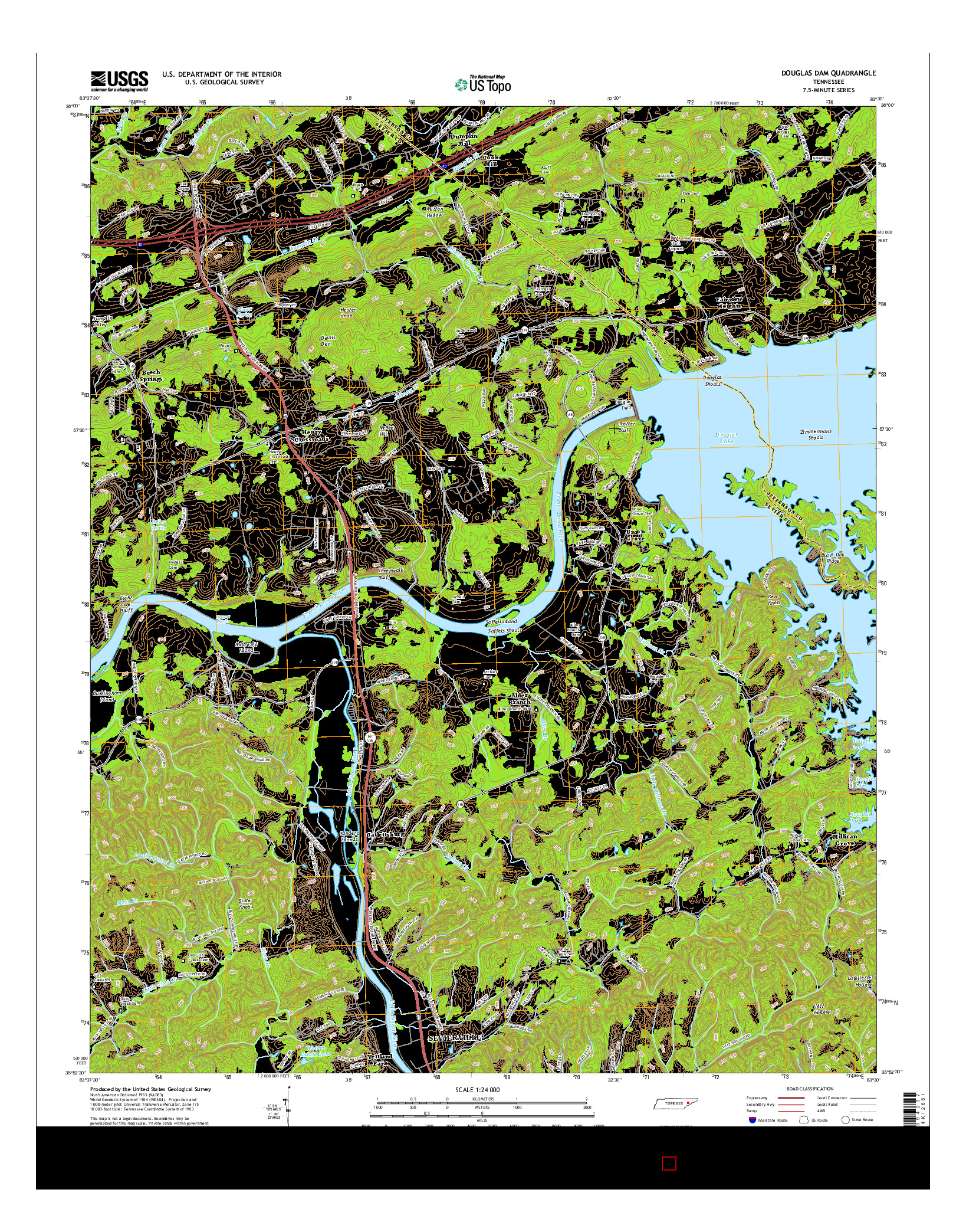 USGS US TOPO 7.5-MINUTE MAP FOR DOUGLAS DAM, TN 2016