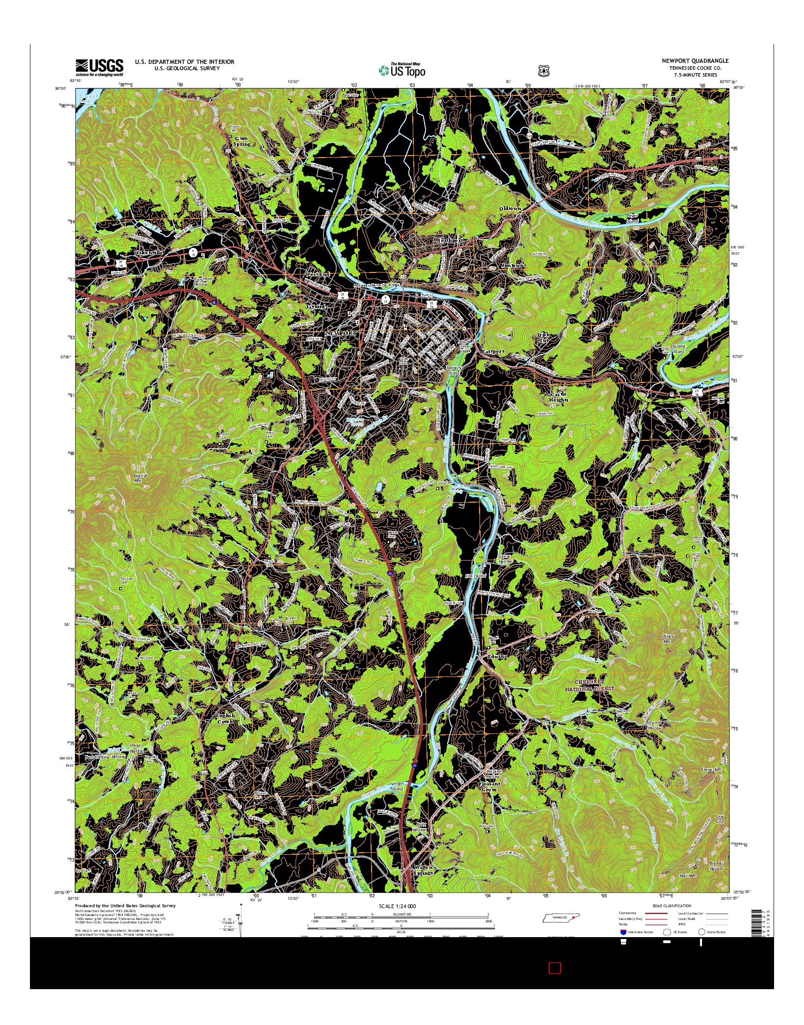 USGS US TOPO 7.5-MINUTE MAP FOR NEWPORT, TN 2016