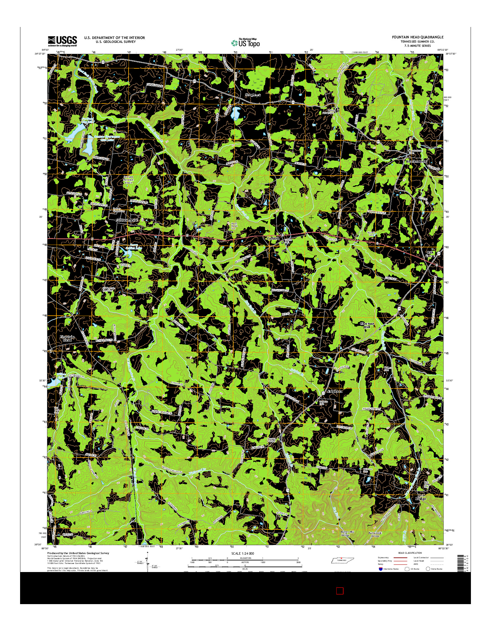 USGS US TOPO 7.5-MINUTE MAP FOR FOUNTAIN HEAD, TN 2016